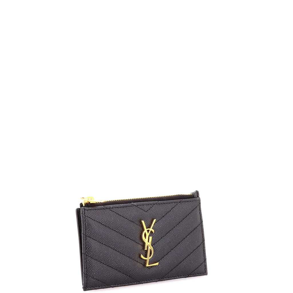 Monogram Fragments Zip Card Holder Matelasse Chevron Leather