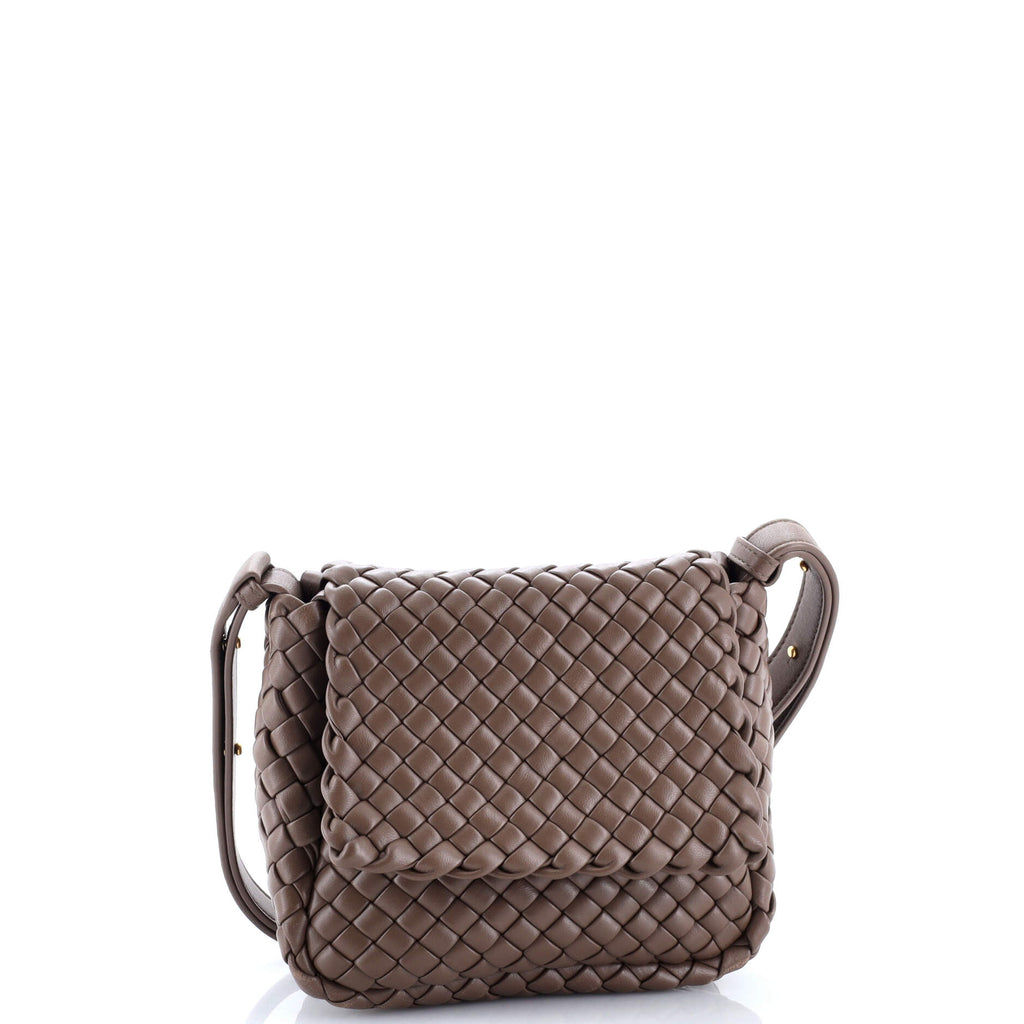 Cobble Flap Shoulder Bag Padded Intrecciato Leather Mini