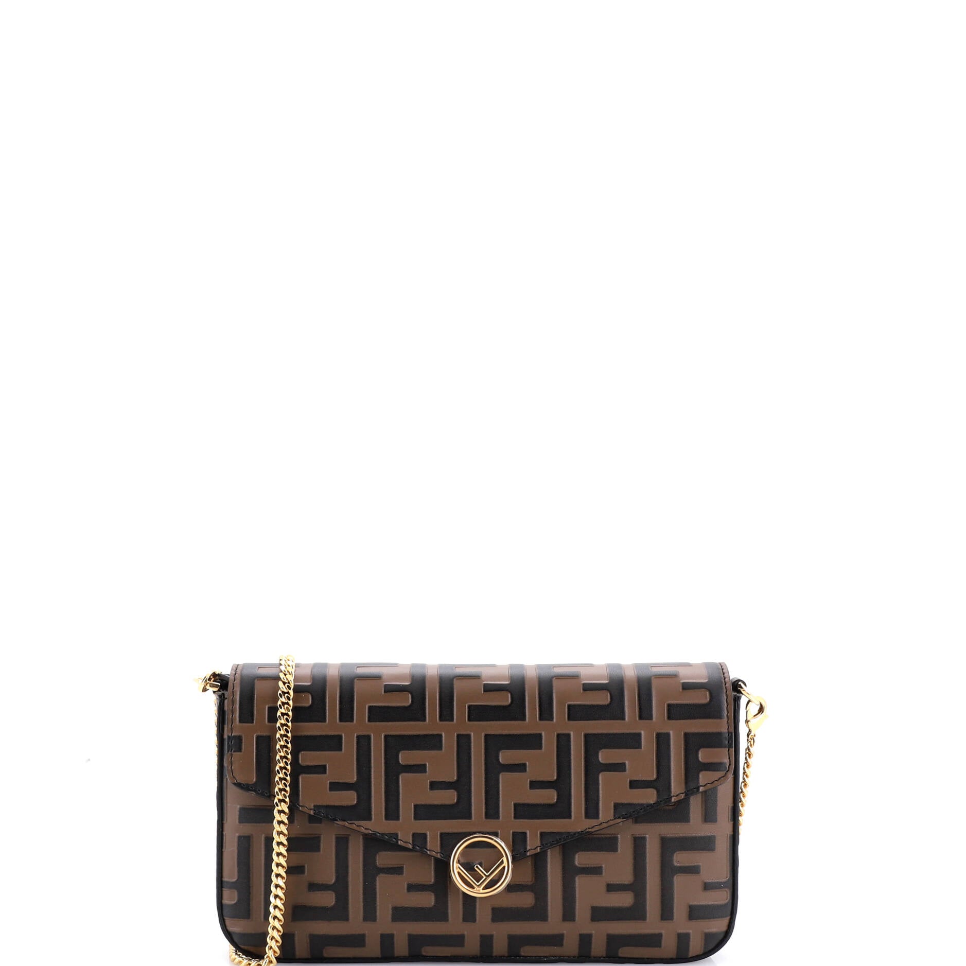 F is Fendi Envelope Clutch on Chain Zucca Embossed Leather