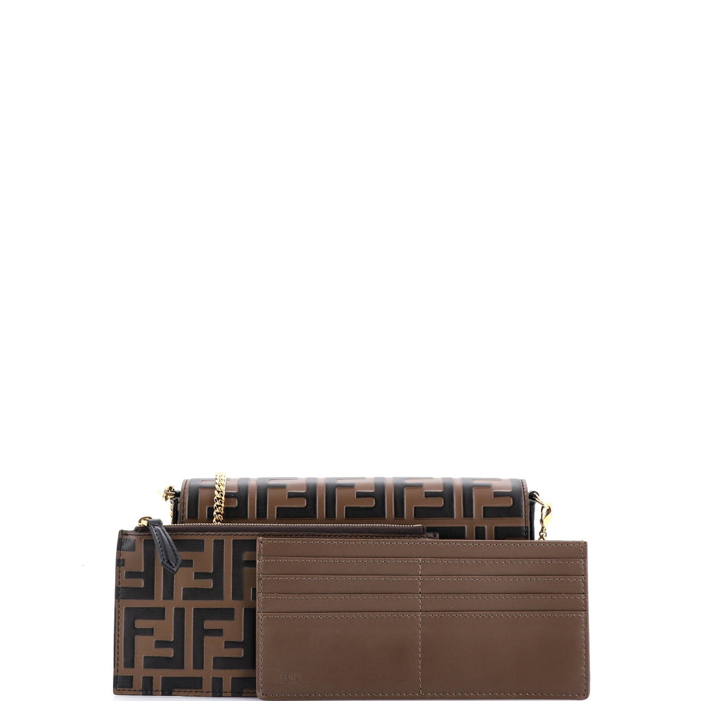 F is Fendi Envelope Clutch on Chain Zucca Embossed Leather