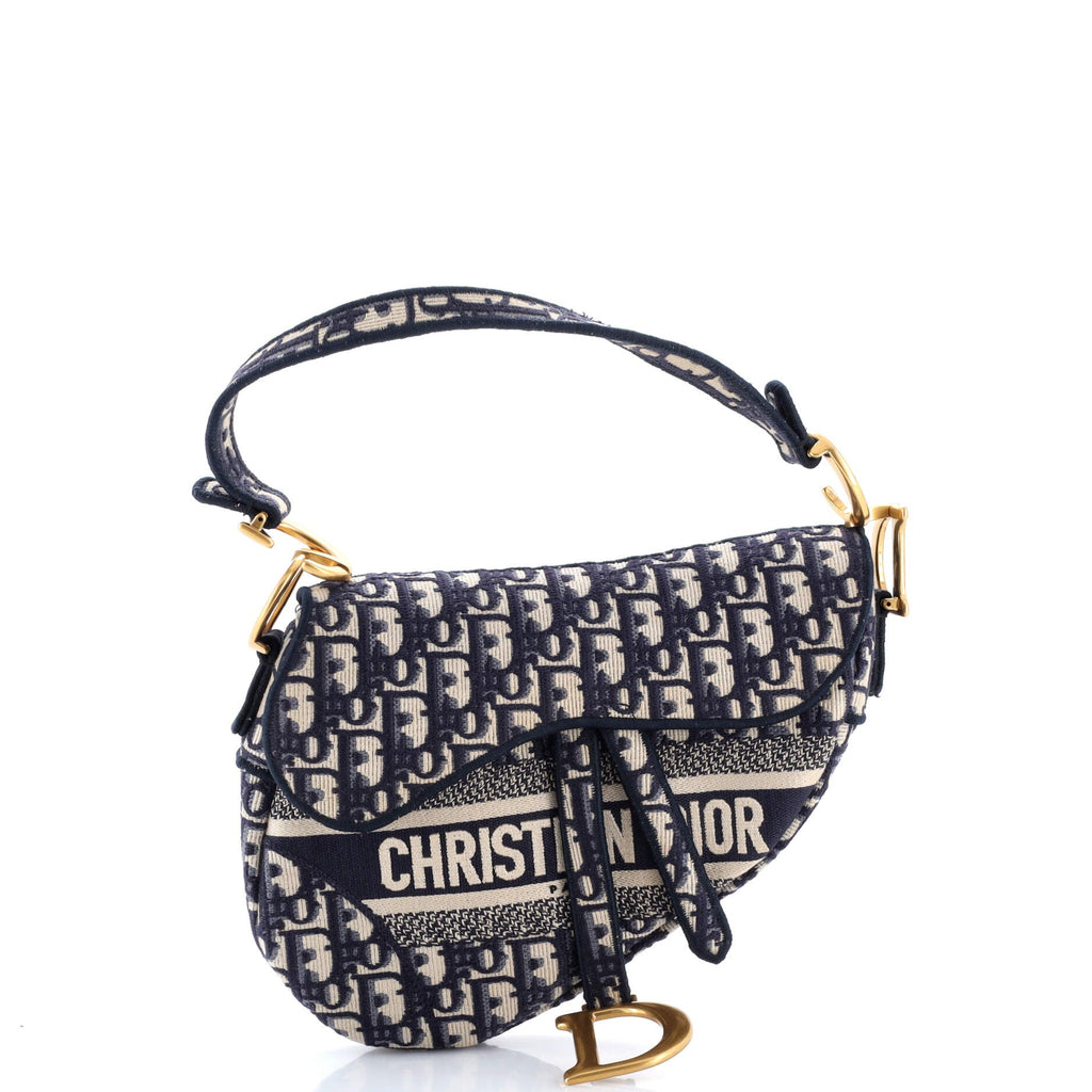 Saddle Handbag Logo Embroidered Oblique Canvas Medium