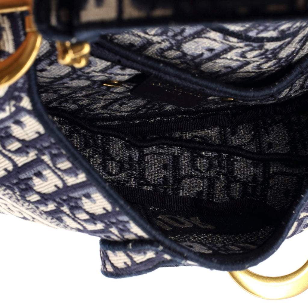 Saddle Handbag Logo Embroidered Oblique Canvas Medium
