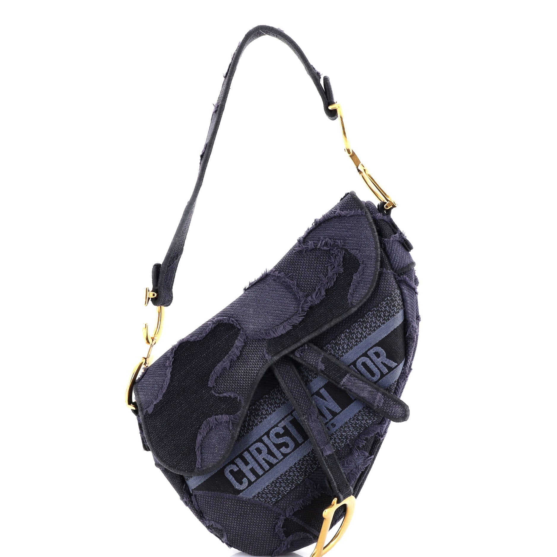 Saddle Handbag Camouflage Embroidered Canvas Medium