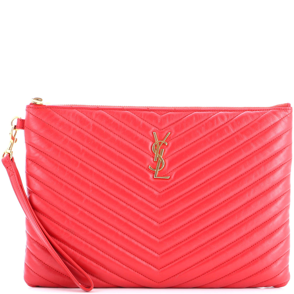 Classic Monogram Wristlet Pouch Matelasse Chevron Leather Medium
