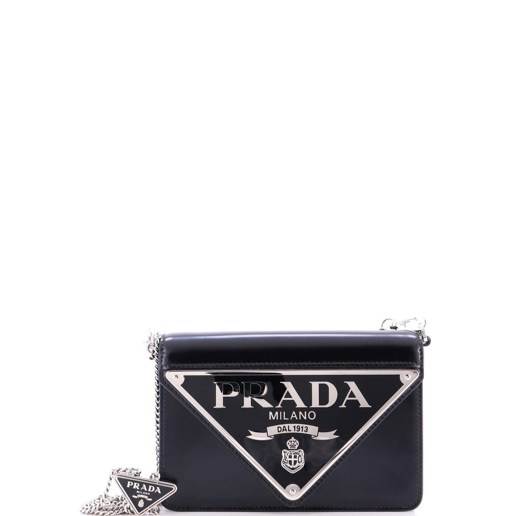 Maxi Triangle Logo Chain Flap Bag Brushed Leather Small