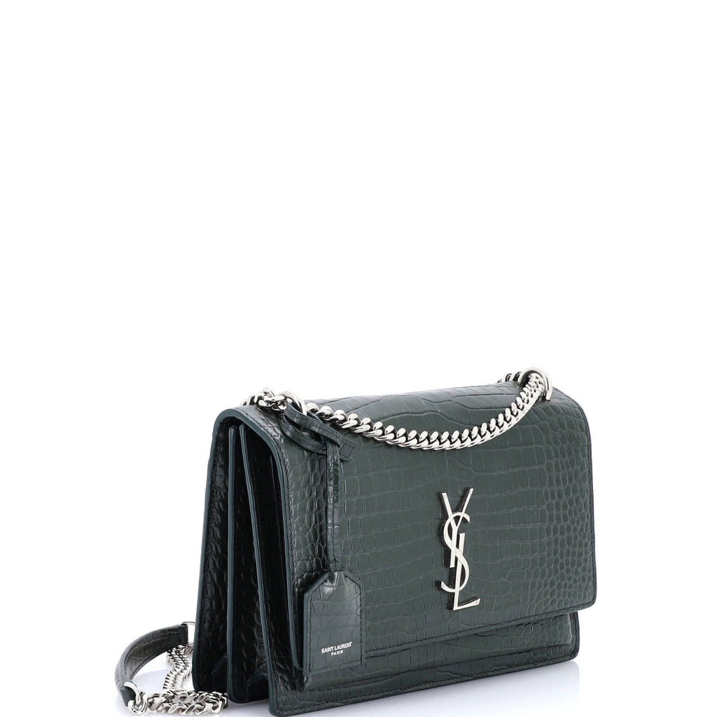 Sunset Crossbody Bag Crocodile Embossed Leather Medium