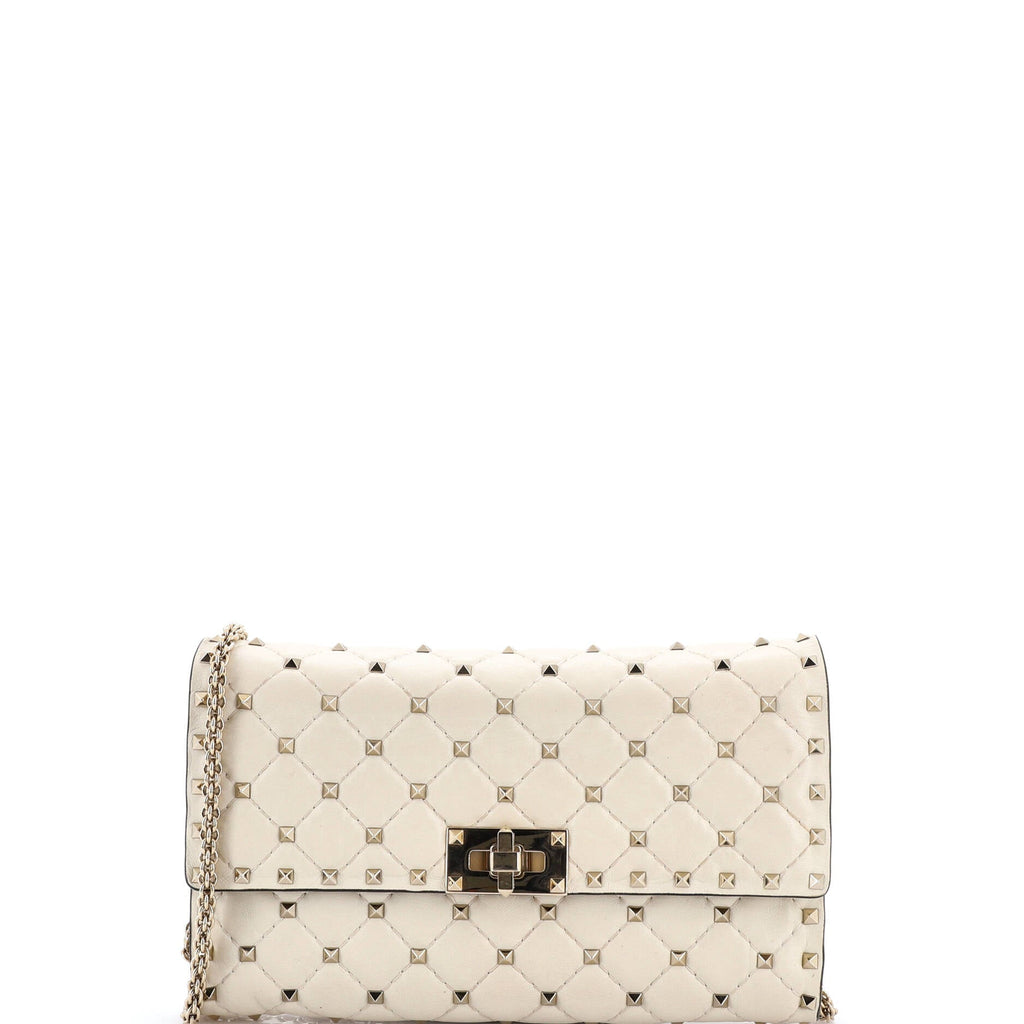 Rockstud Spike Wallet on Chain Quilted Leather Small