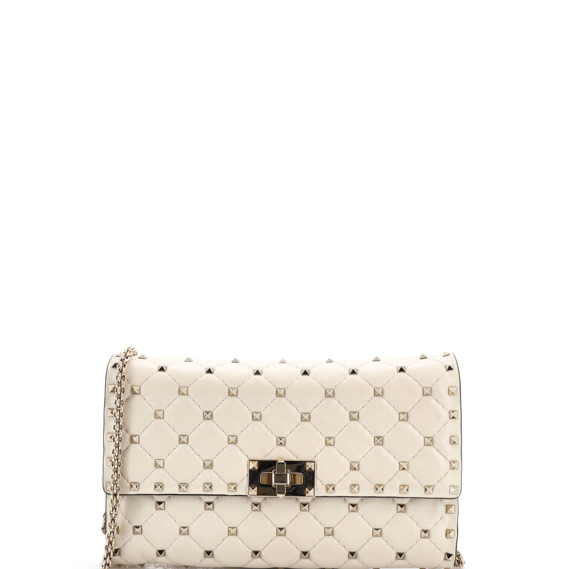 Rockstud Spike Wallet on Chain Quilted Leather Small