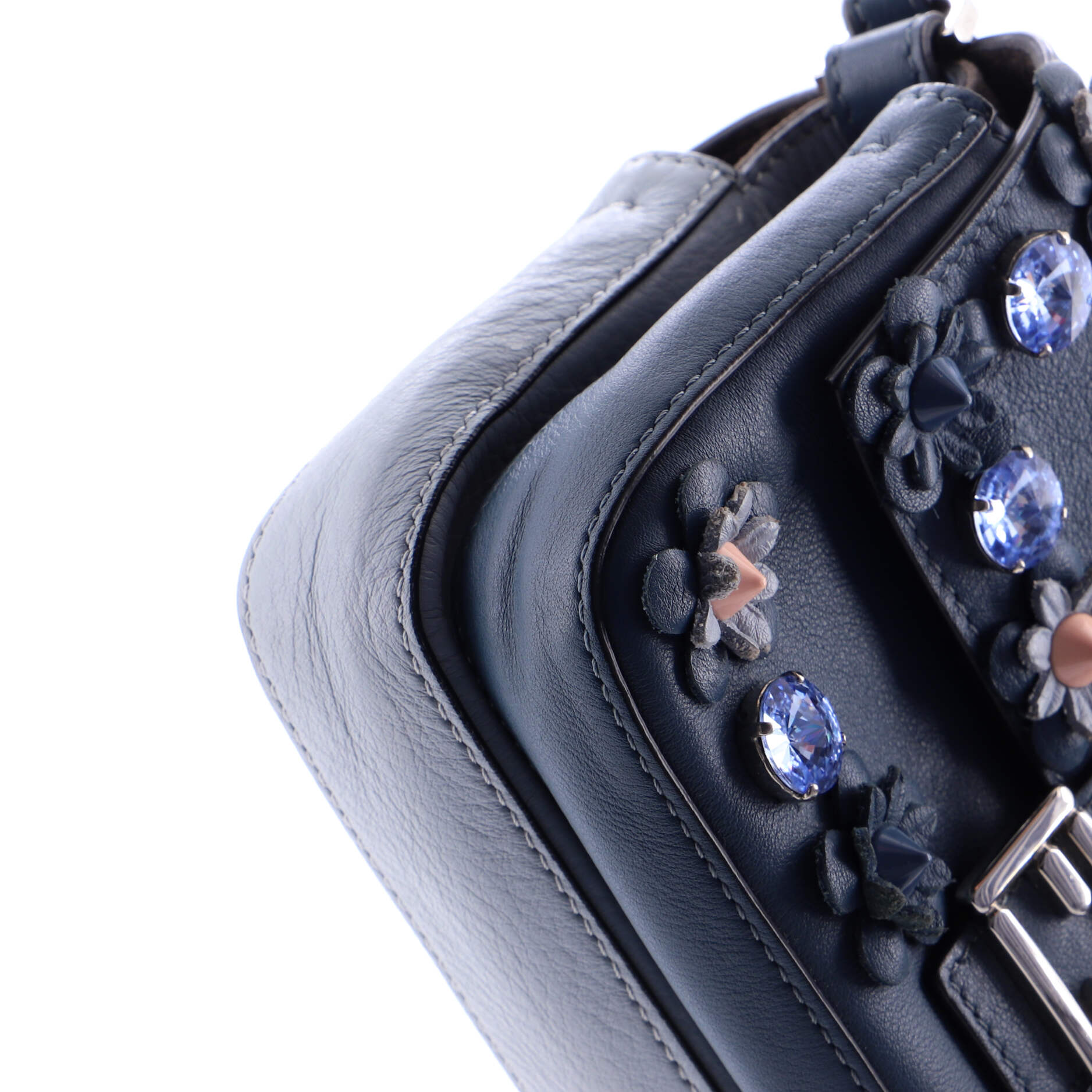 Flowerland Double Baguette Crossbody Bag Embellished Leather Micro