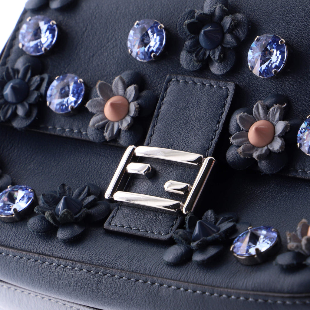 Flowerland Double Baguette Crossbody Bag Embellished Leather Micro