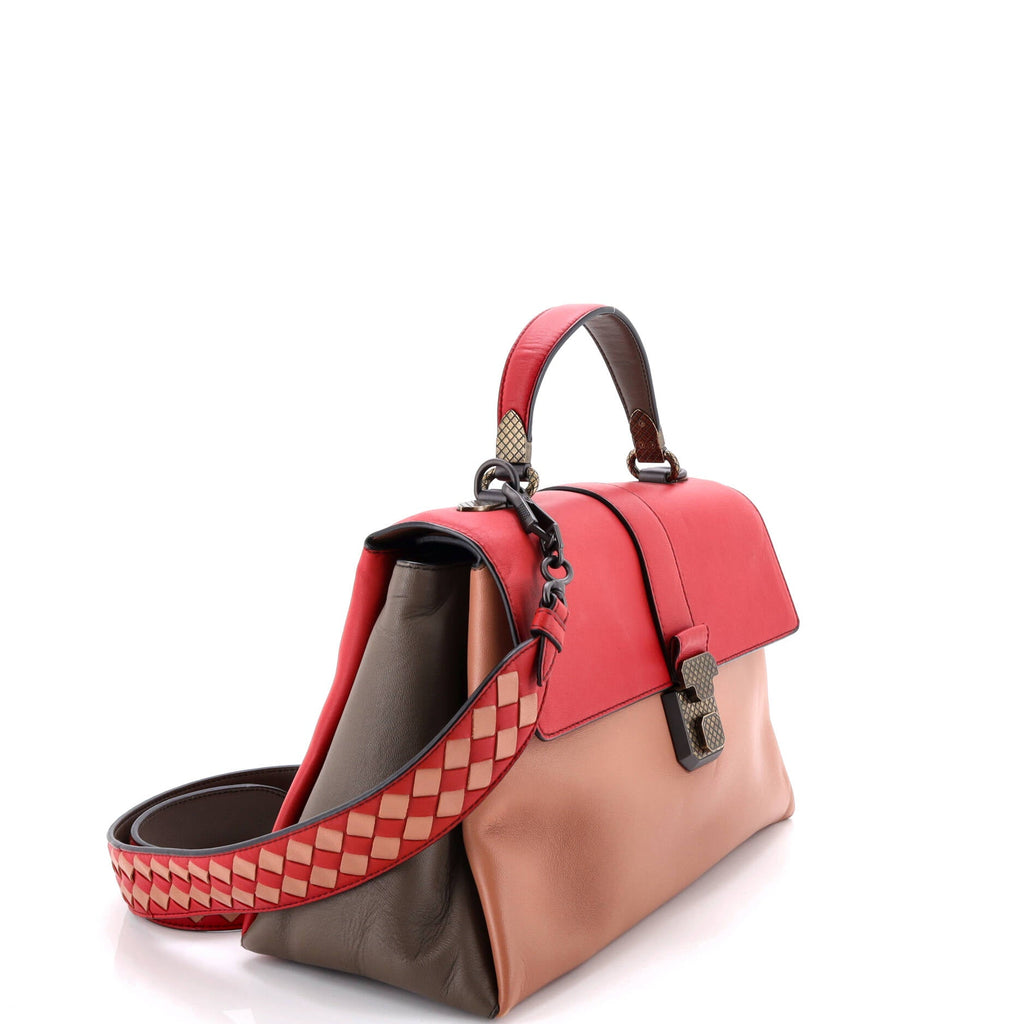 Piazza Top Handle Bag Leather with Intrecciato Detail Medium