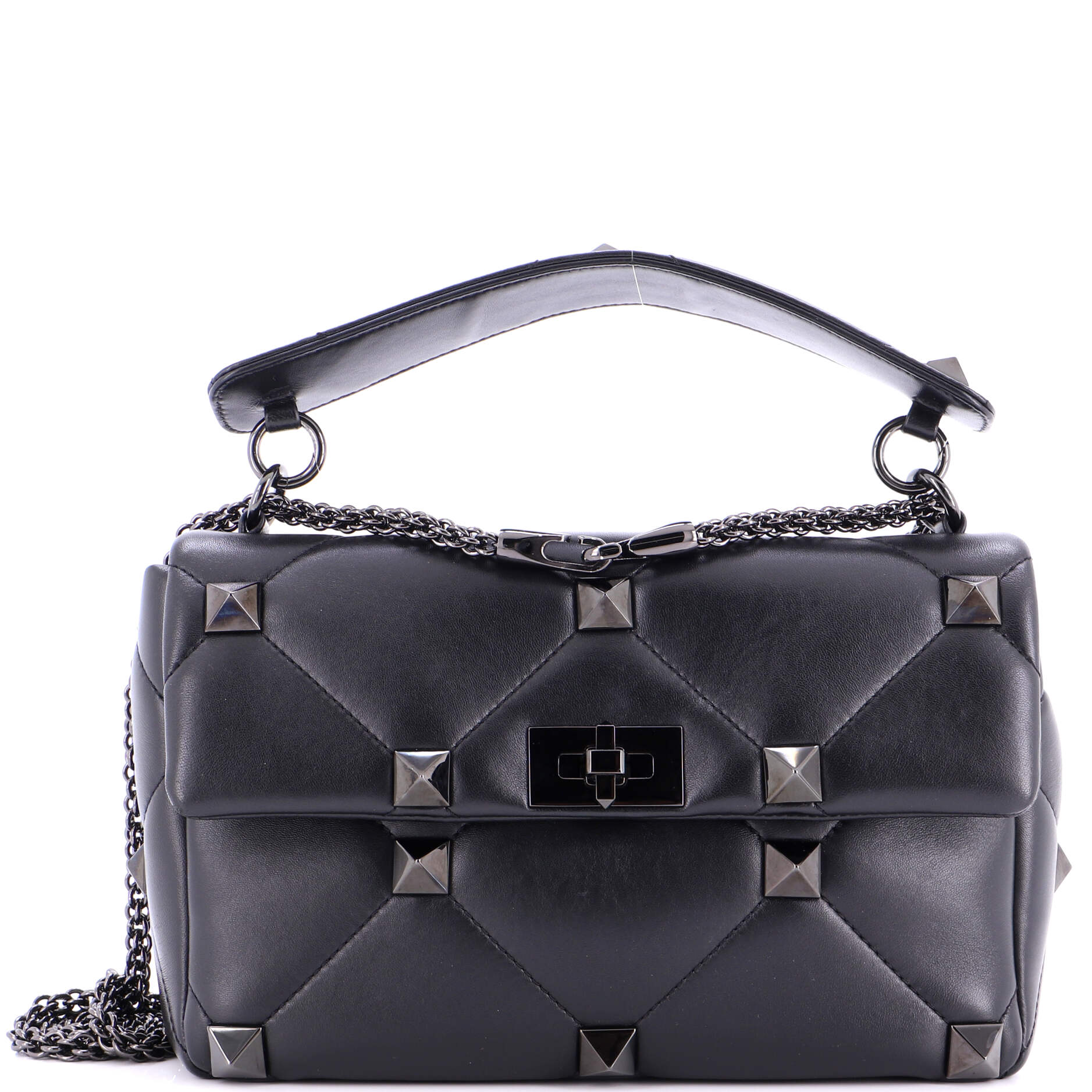 Roman Stud Flap Bag Quilted Leather Large