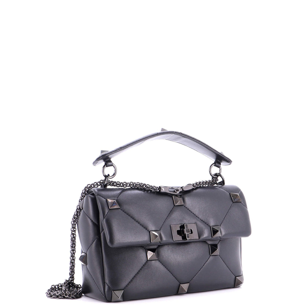 Roman Stud Flap Bag Quilted Leather Large