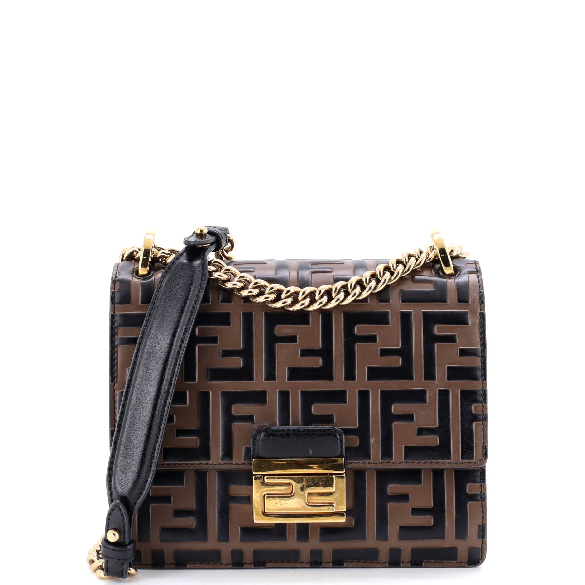Kan U Shoulder Bag Zucca Embossed Leather Small