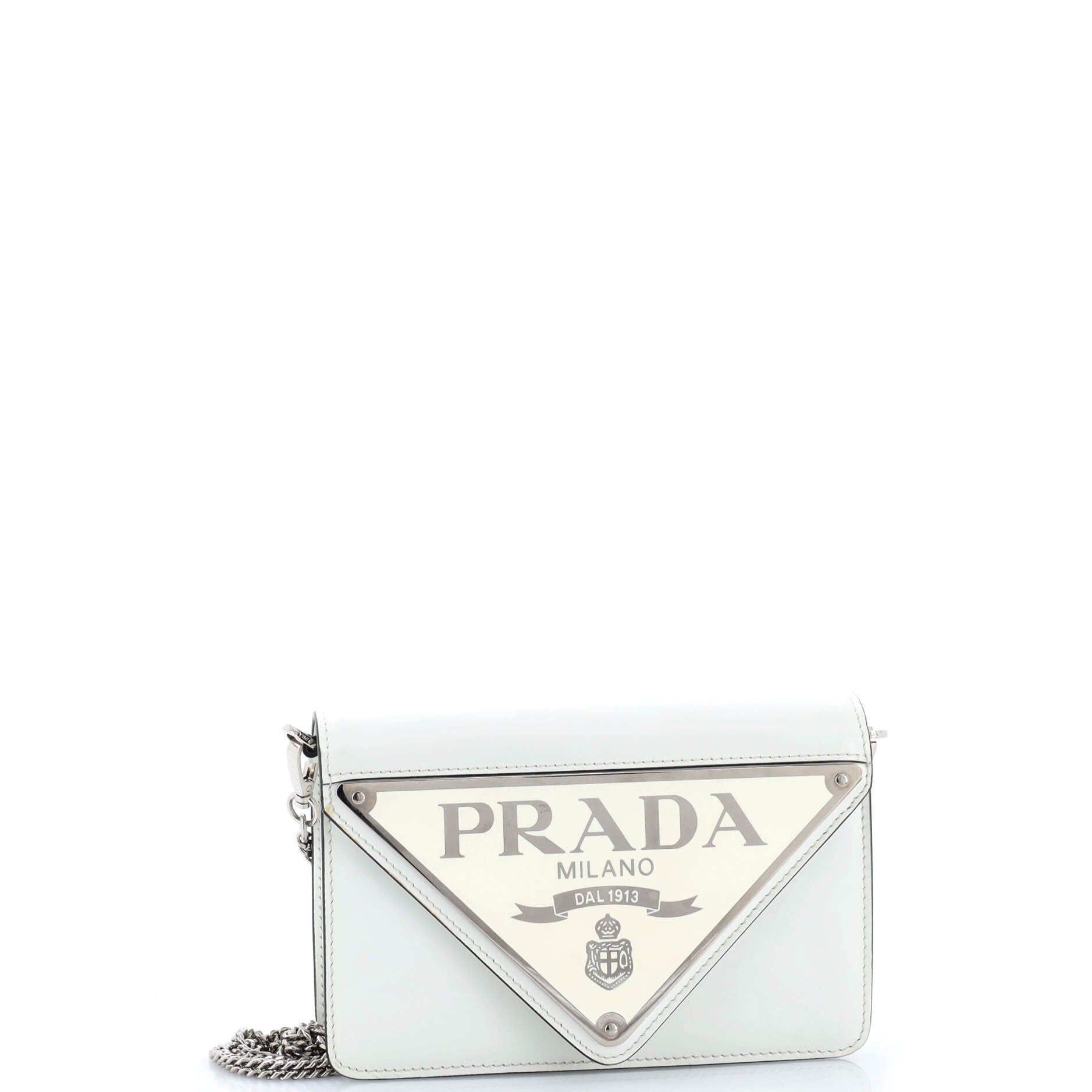 Maxi Triangle Logo Chain Flap Bag Brushed Leather Small