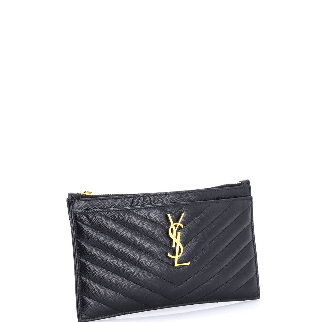 Classic Monogram Zip Bill Pouch Matelasse Chevron Leather Medium
