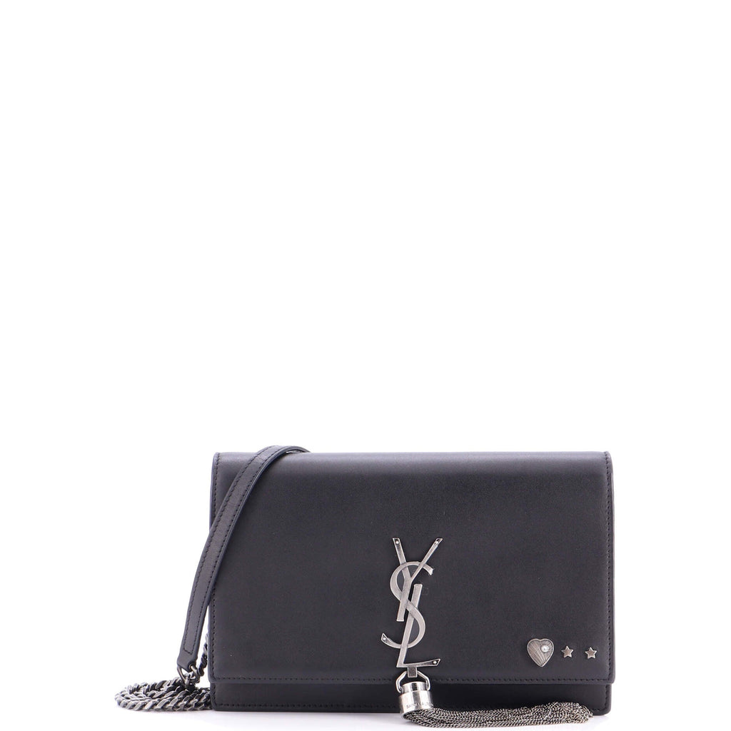Classic Monogram Tassel Chain Wallet Embellished Leather Small