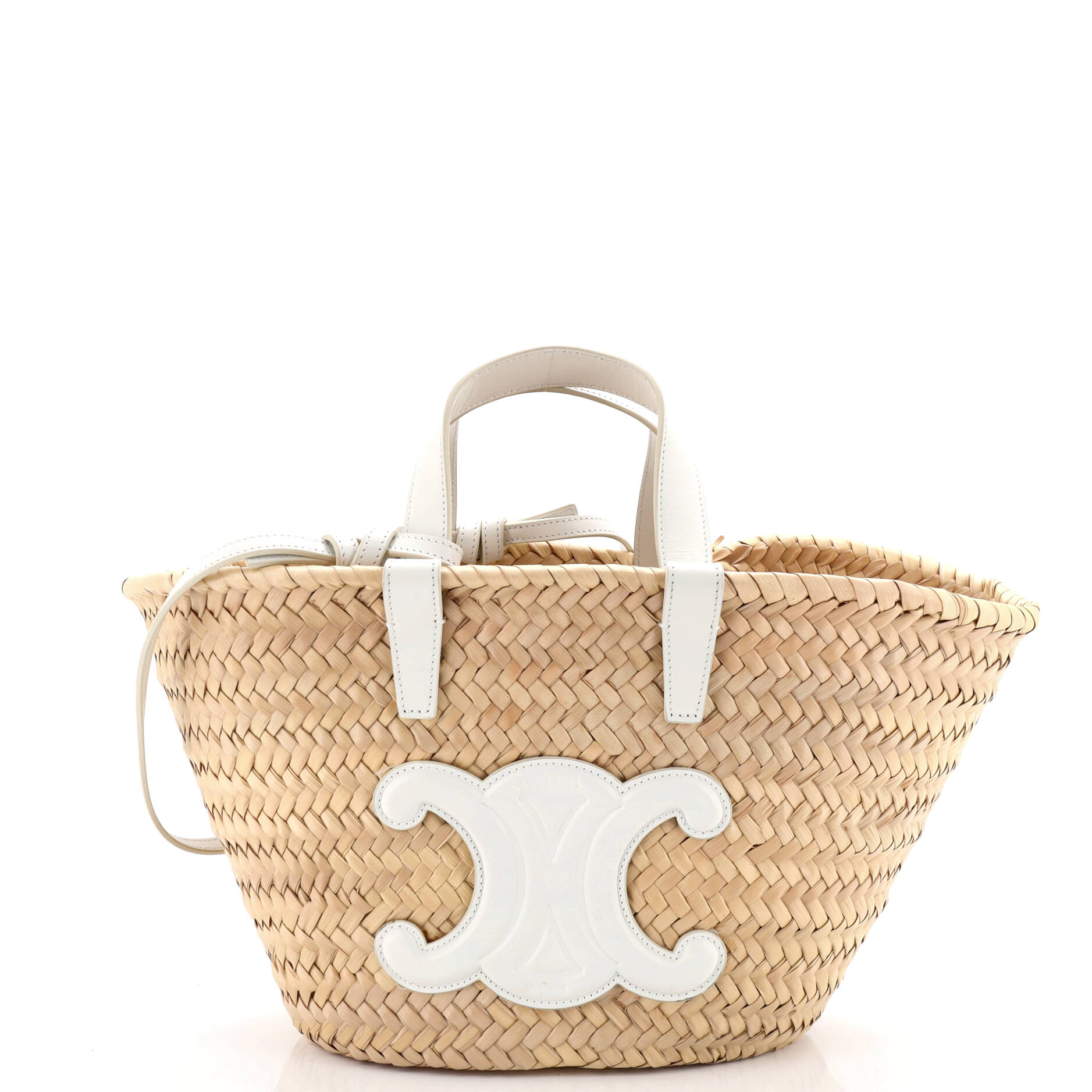 Triomphe Basket Shoulder Bag Raffia with Leather Teen