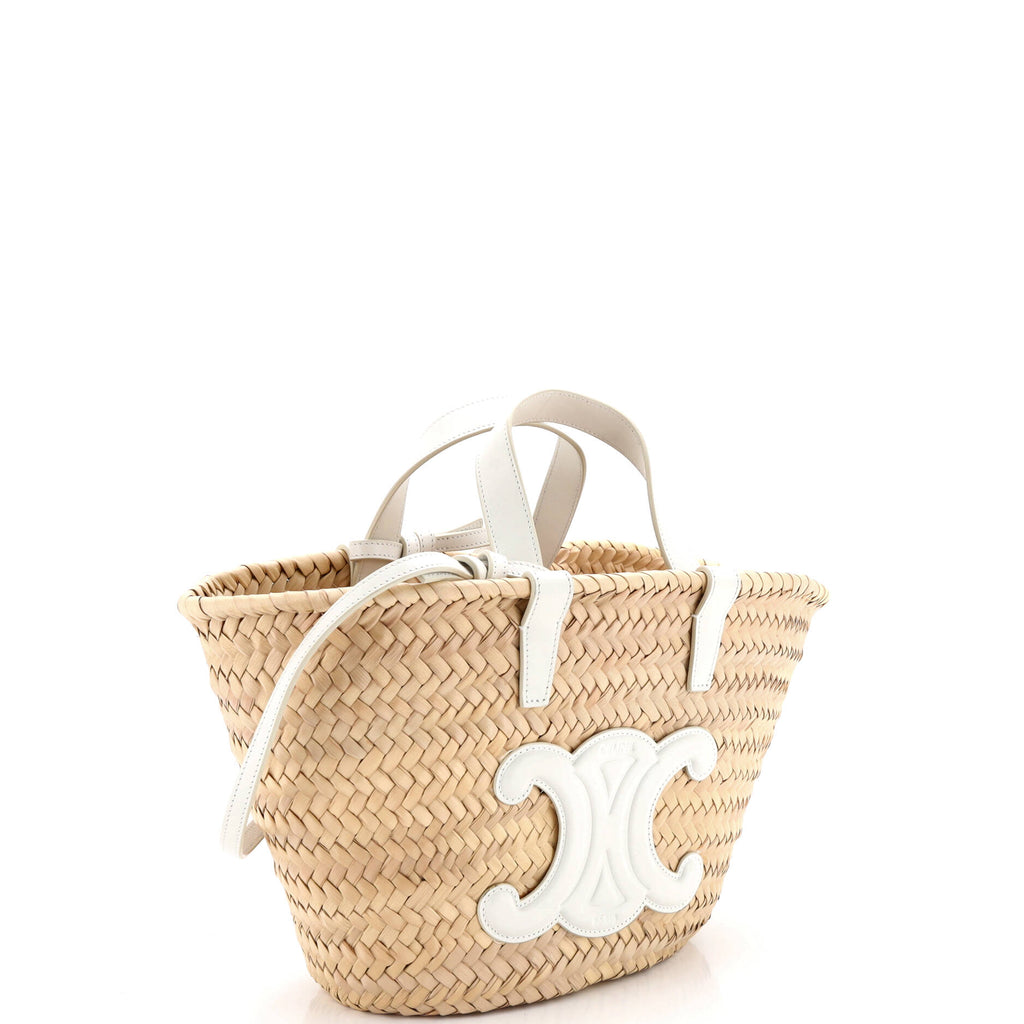 Triomphe Basket Shoulder Bag Raffia with Leather Teen