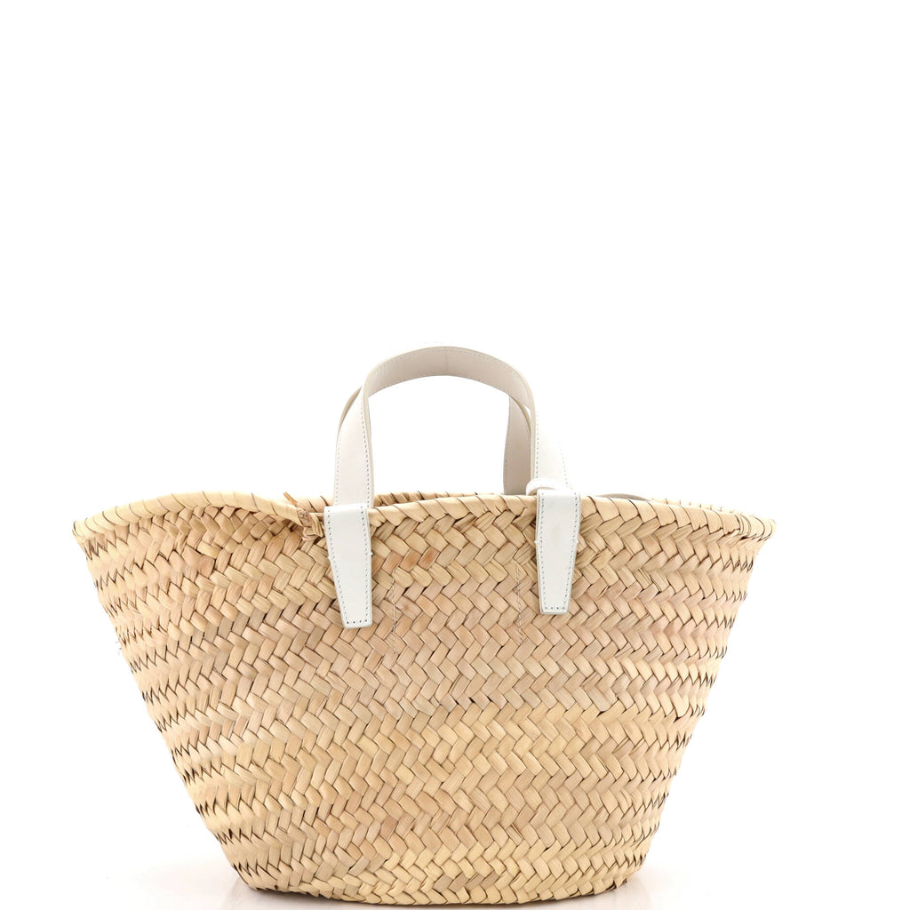 Triomphe Basket Shoulder Bag Raffia with Leather Teen