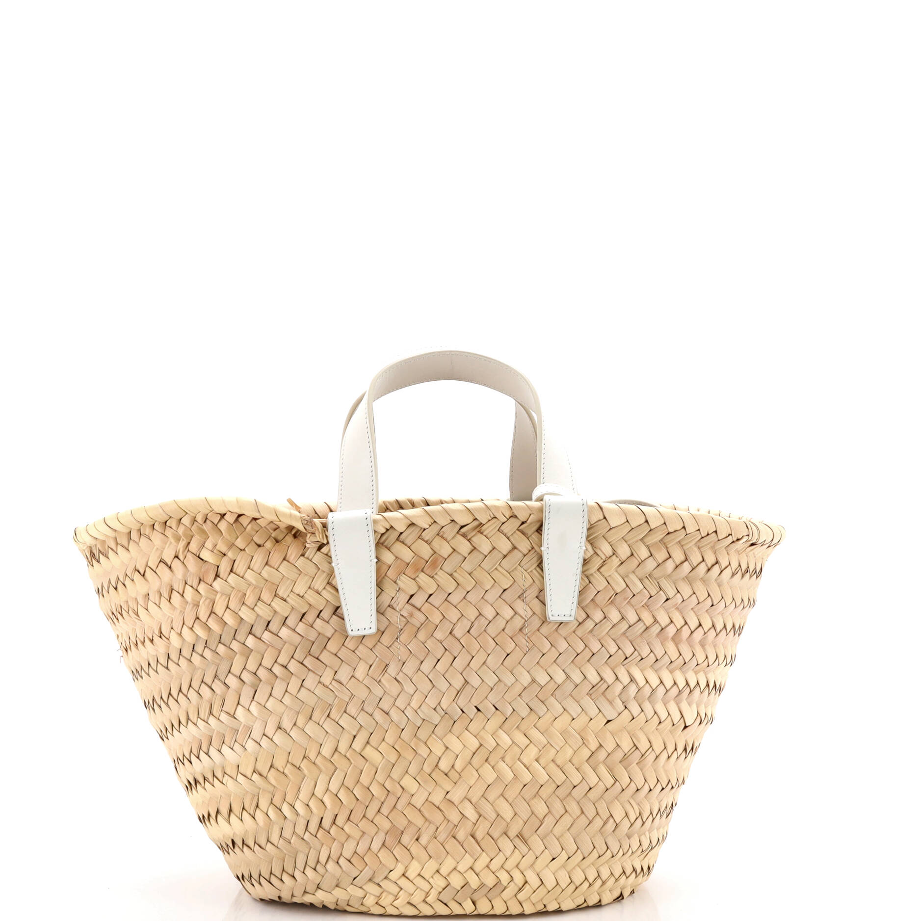 Triomphe Basket Shoulder Bag Raffia with Leather Teen