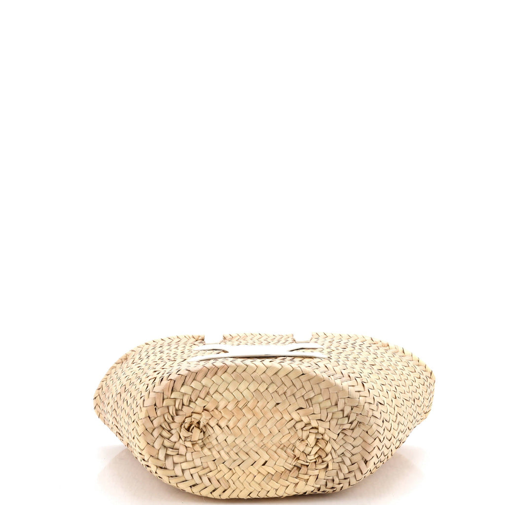 Triomphe Basket Shoulder Bag Raffia with Leather Teen