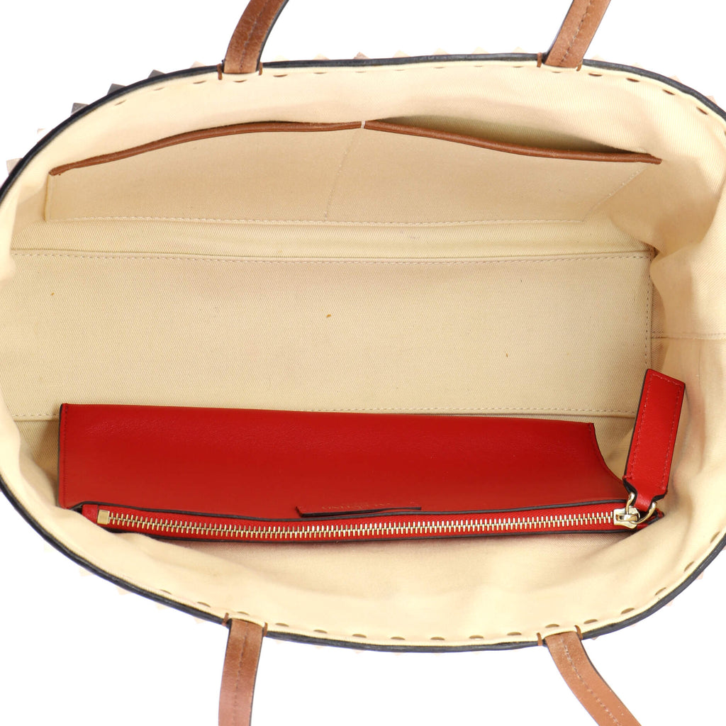 Rockstud Shopping Tote Raffia with Leather Large