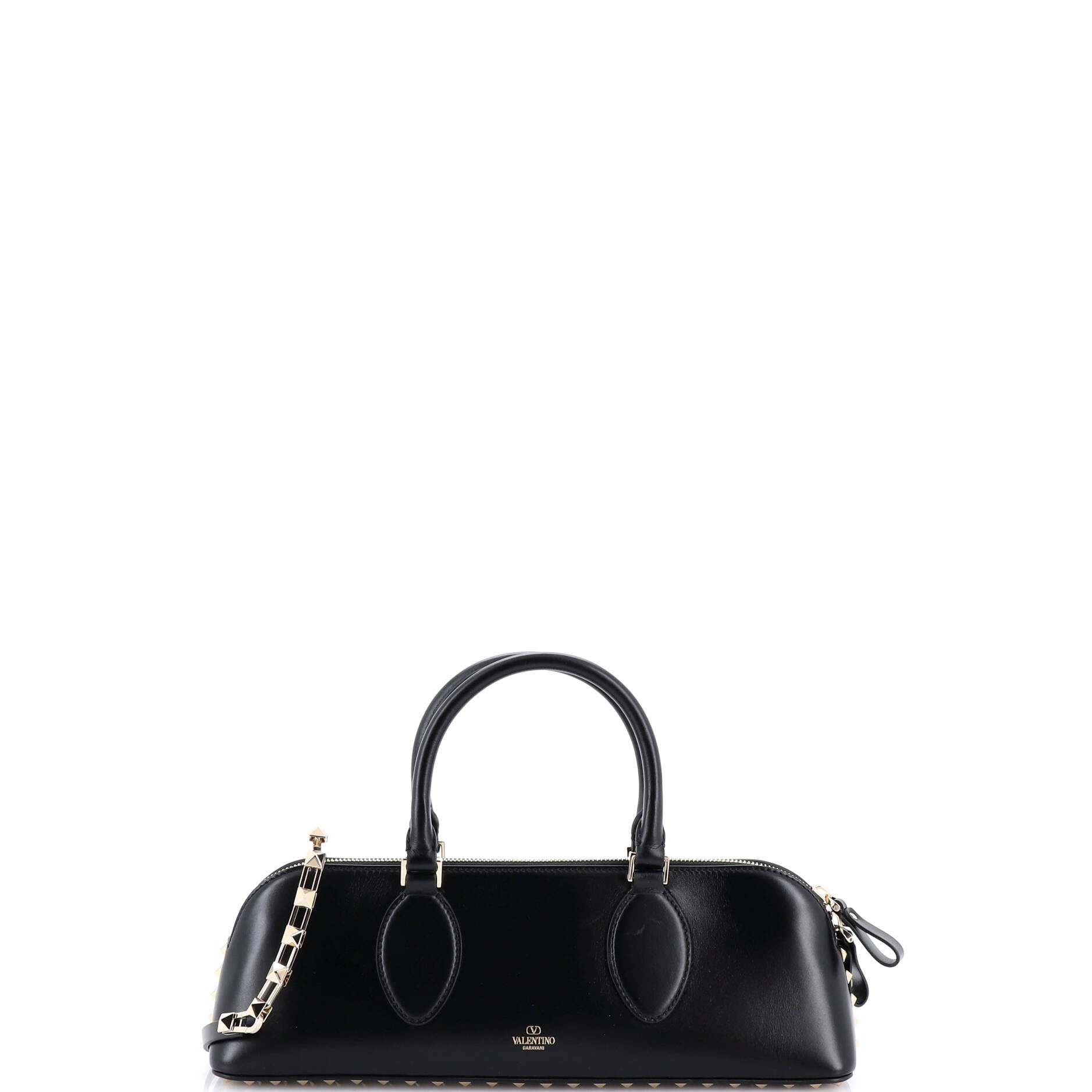 Rockstud Zip Up Top Handle Bag Leather East West