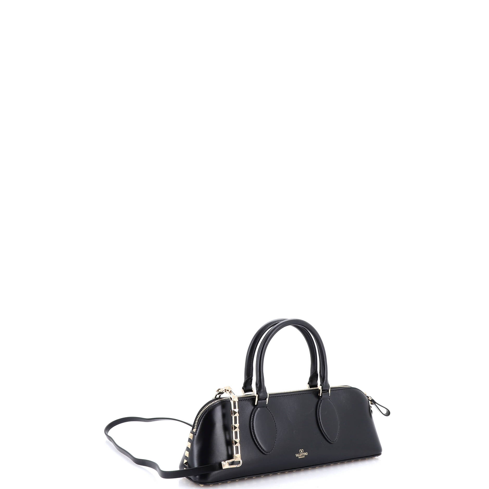 Rockstud Zip Up Top Handle Bag Leather East West