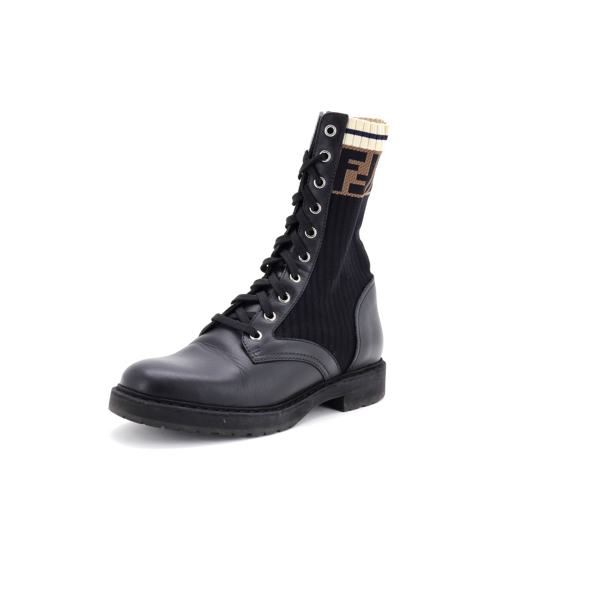 Women's Rockoko Combat Boots Leather with Knit Stretch Fabric and Zucca Trim