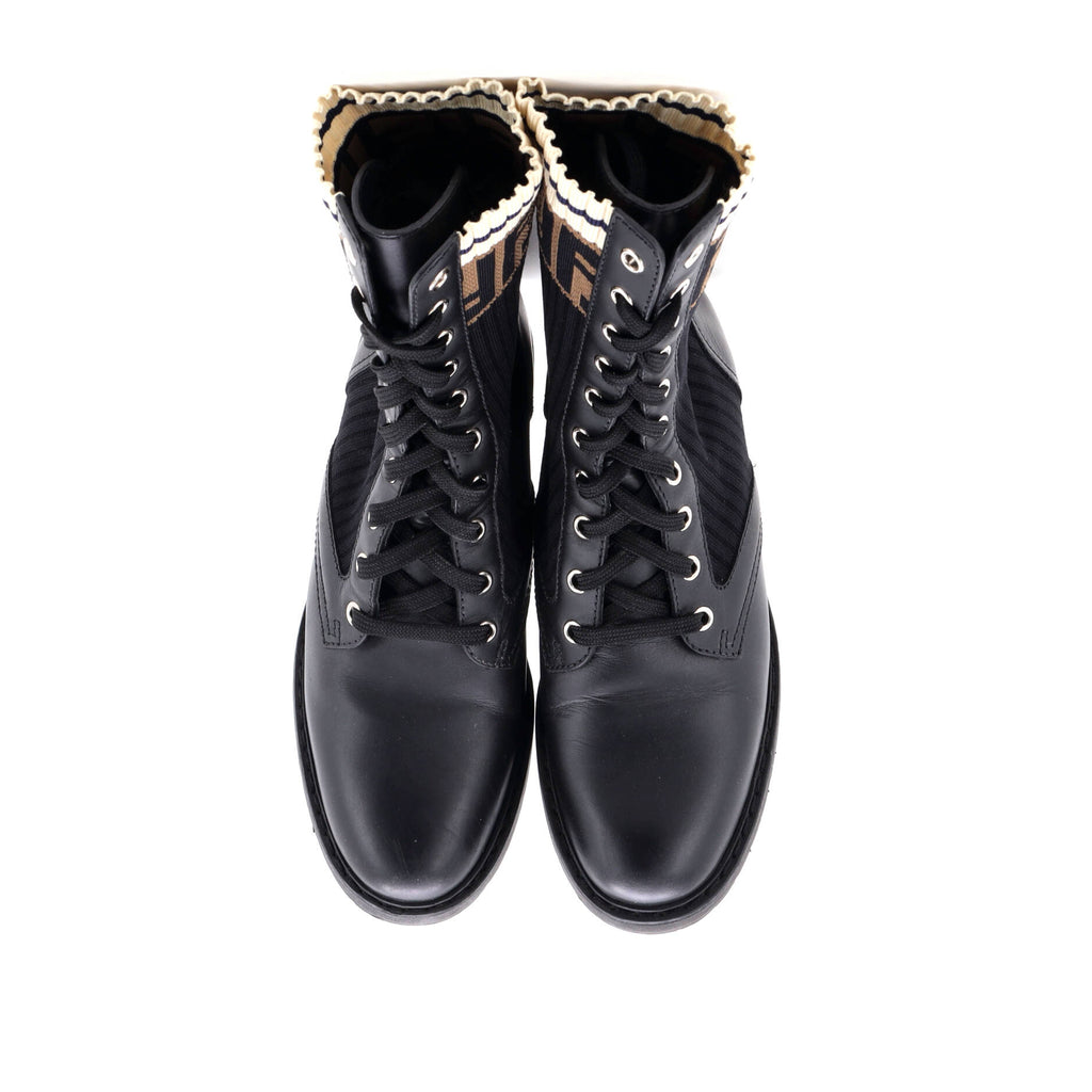 Women's Rockoko Combat Boots Leather with Knit Stretch Fabric and Zucca Trim