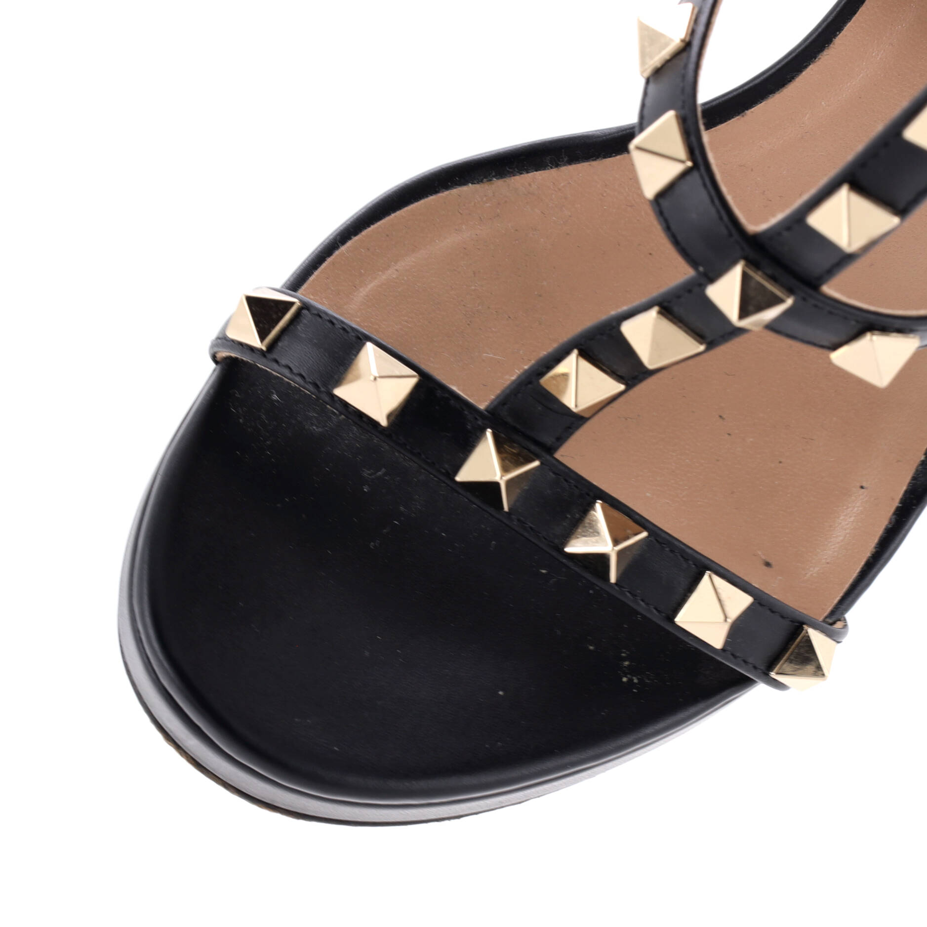 Women's Rockstud Caged Ankle Strap Block Heel Sandals Leather
