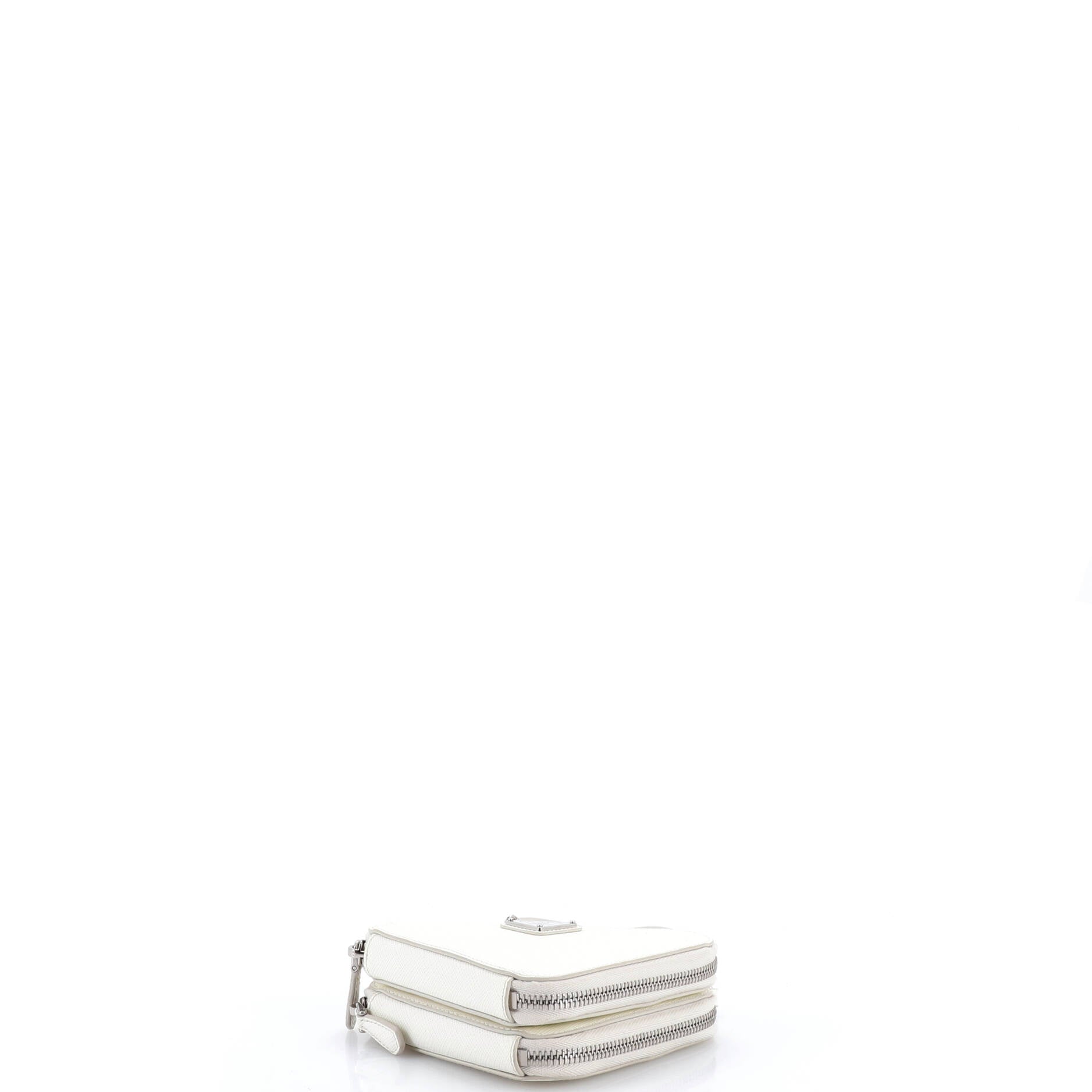Triangle Double Zip Pouch Bag with Chain Saffiano Leather Mini