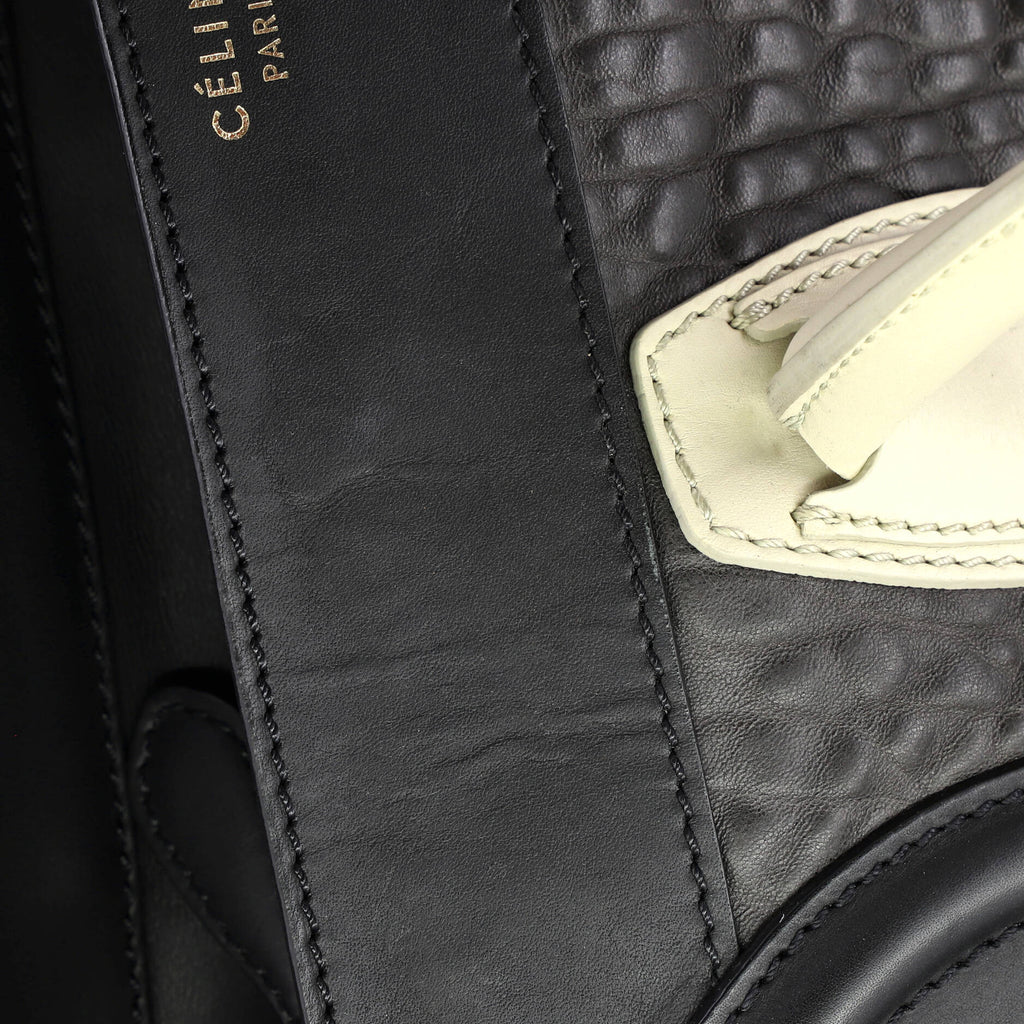 Bicolor Luggage Bag Crocodile Embossed Leather Mini