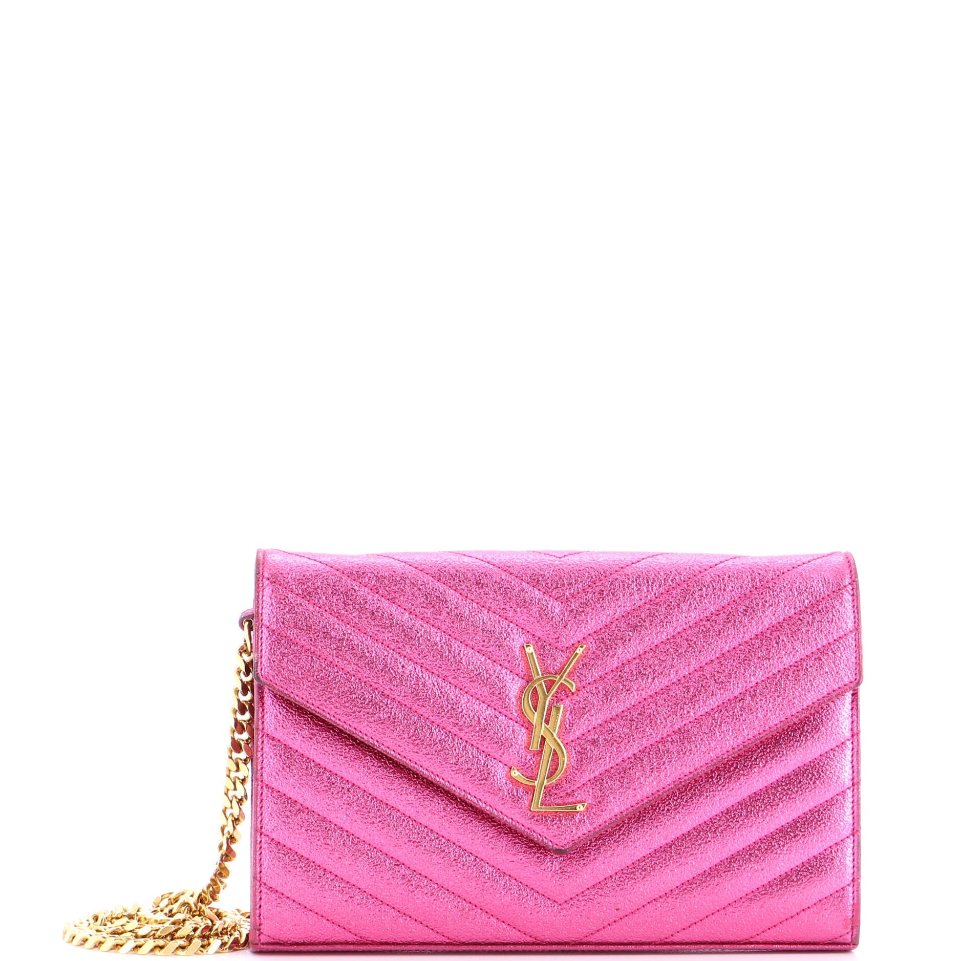Classic Monogram Wallet on Chain Matelasse Chevron Metallic Leather Medium