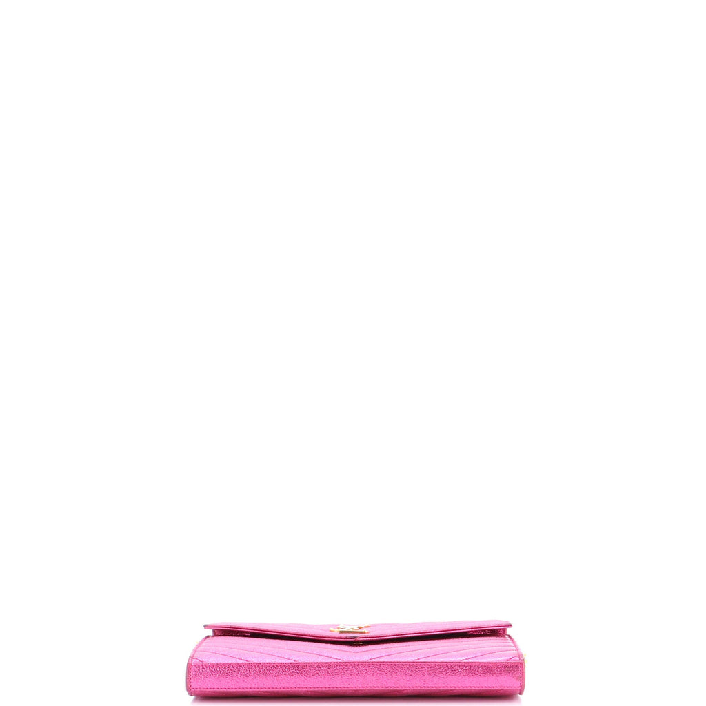 Classic Monogram Wallet on Chain Matelasse Chevron Metallic Leather Medium