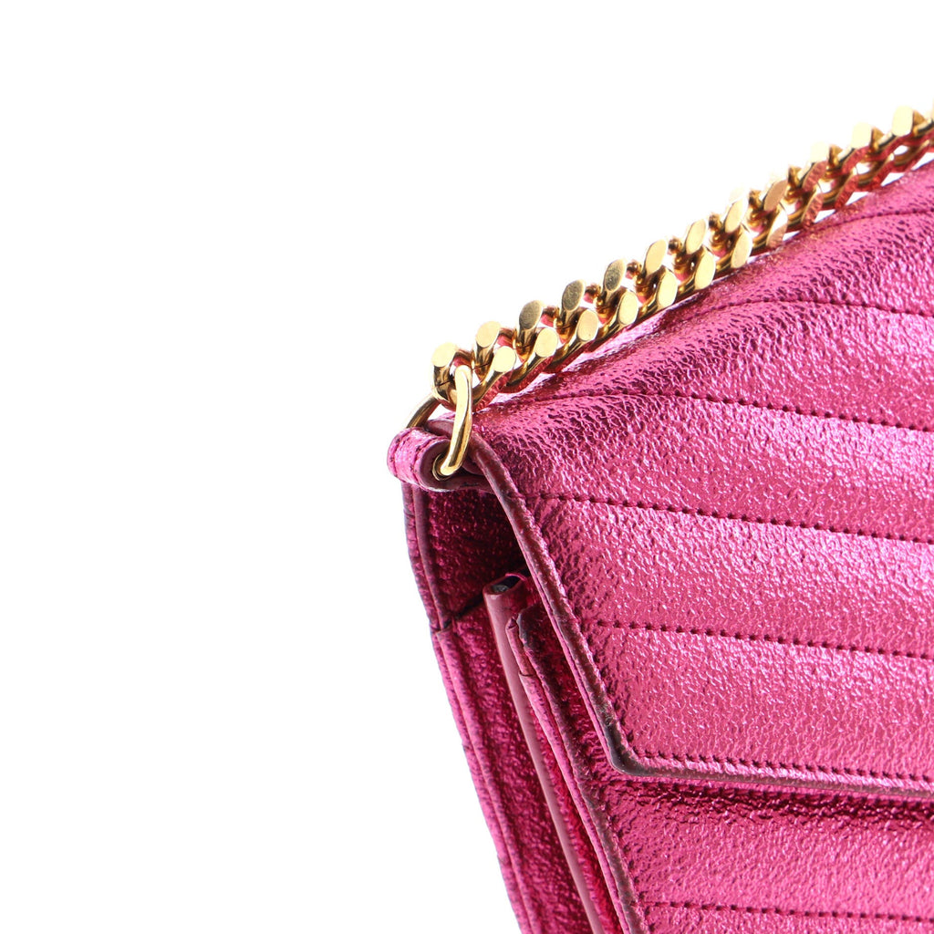Classic Monogram Wallet on Chain Matelasse Chevron Metallic Leather Medium