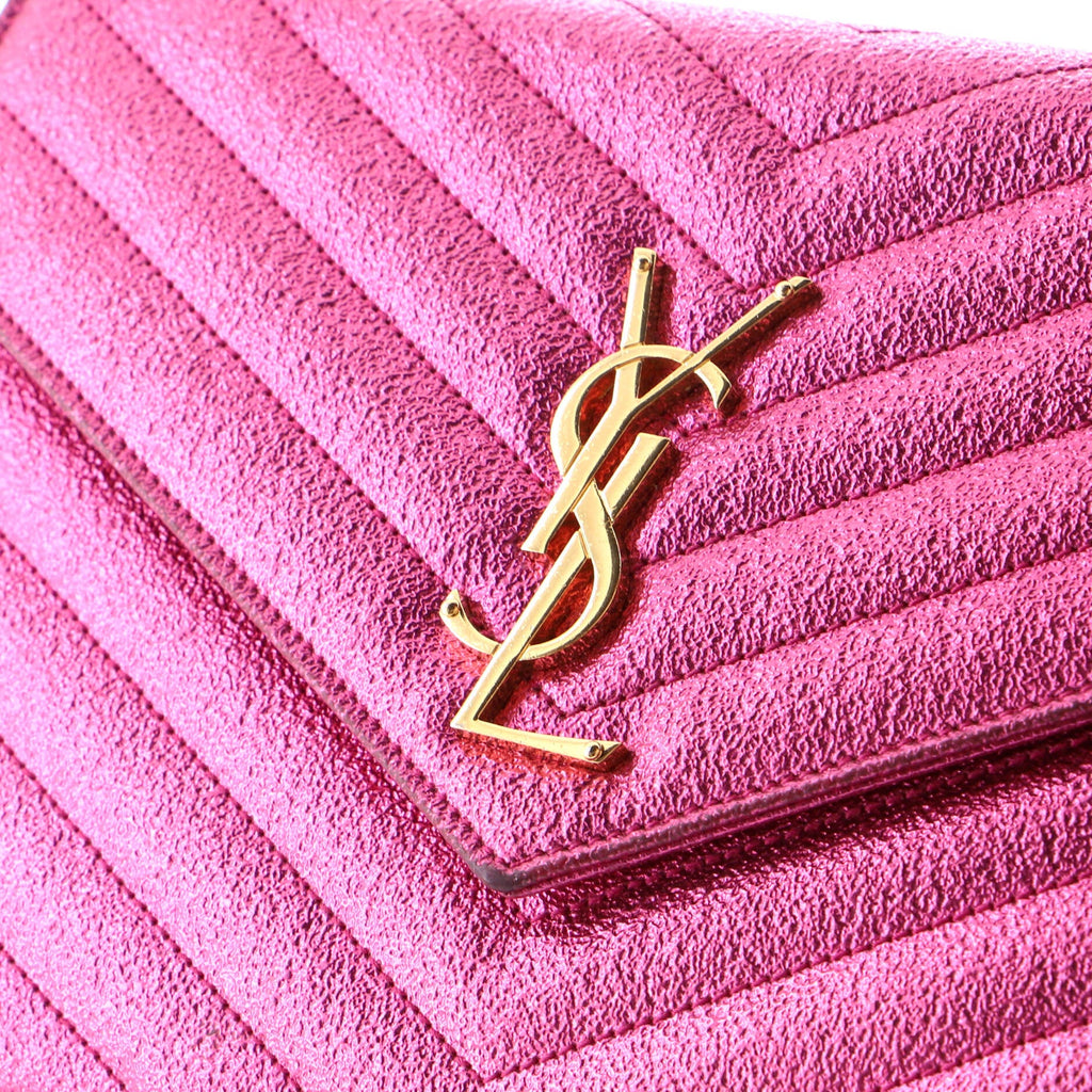 Classic Monogram Wallet on Chain Matelasse Chevron Metallic Leather Medium