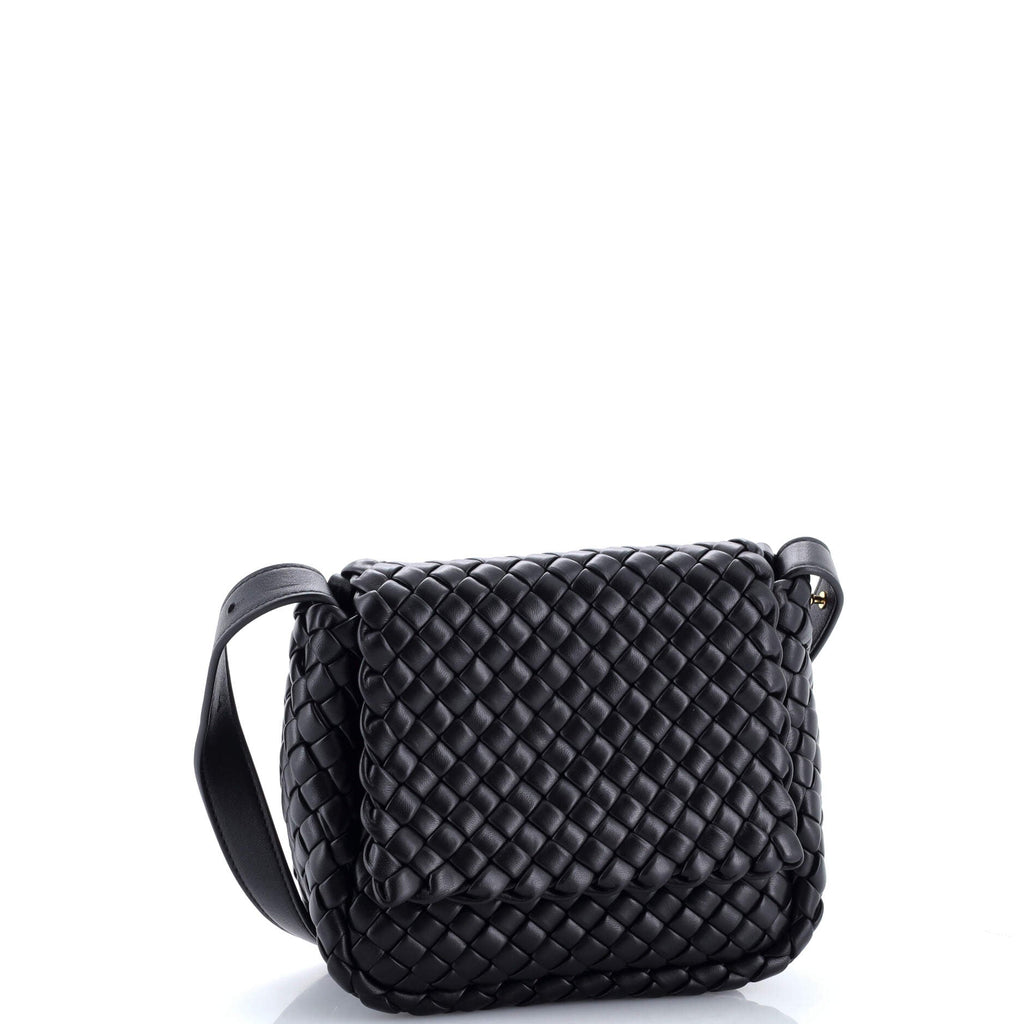 Cobble Flap Shoulder Bag Padded Intrecciato Leather Mini