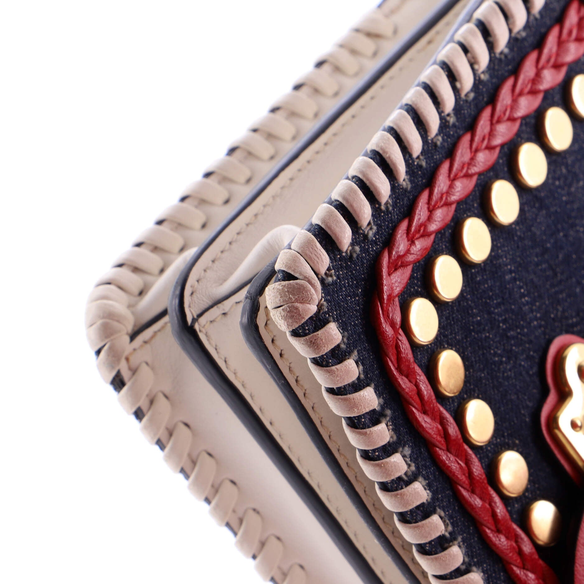 Cahier Crossbody Bag Embellished Denim and Leather Small