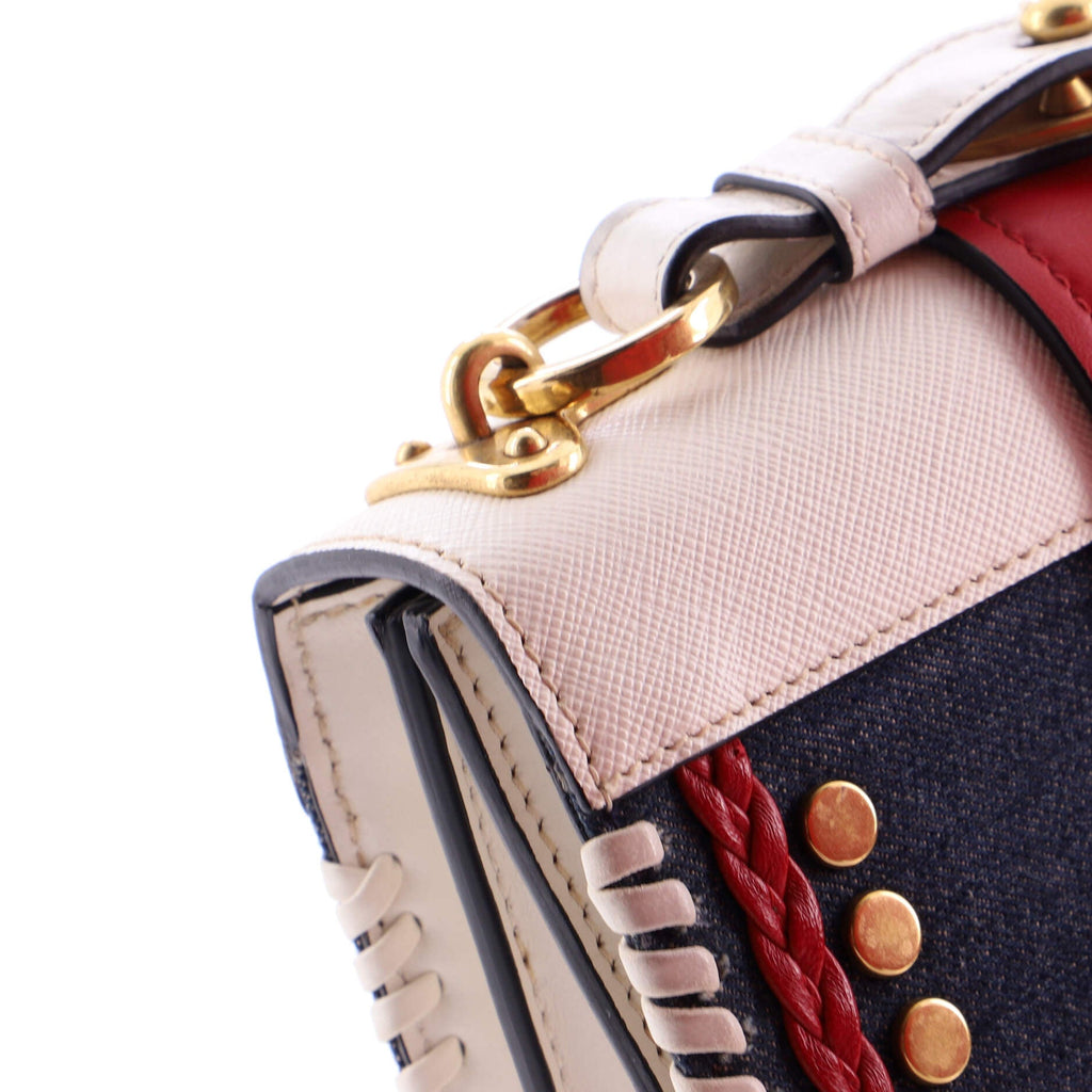 Cahier Crossbody Bag Embellished Denim and Leather Small