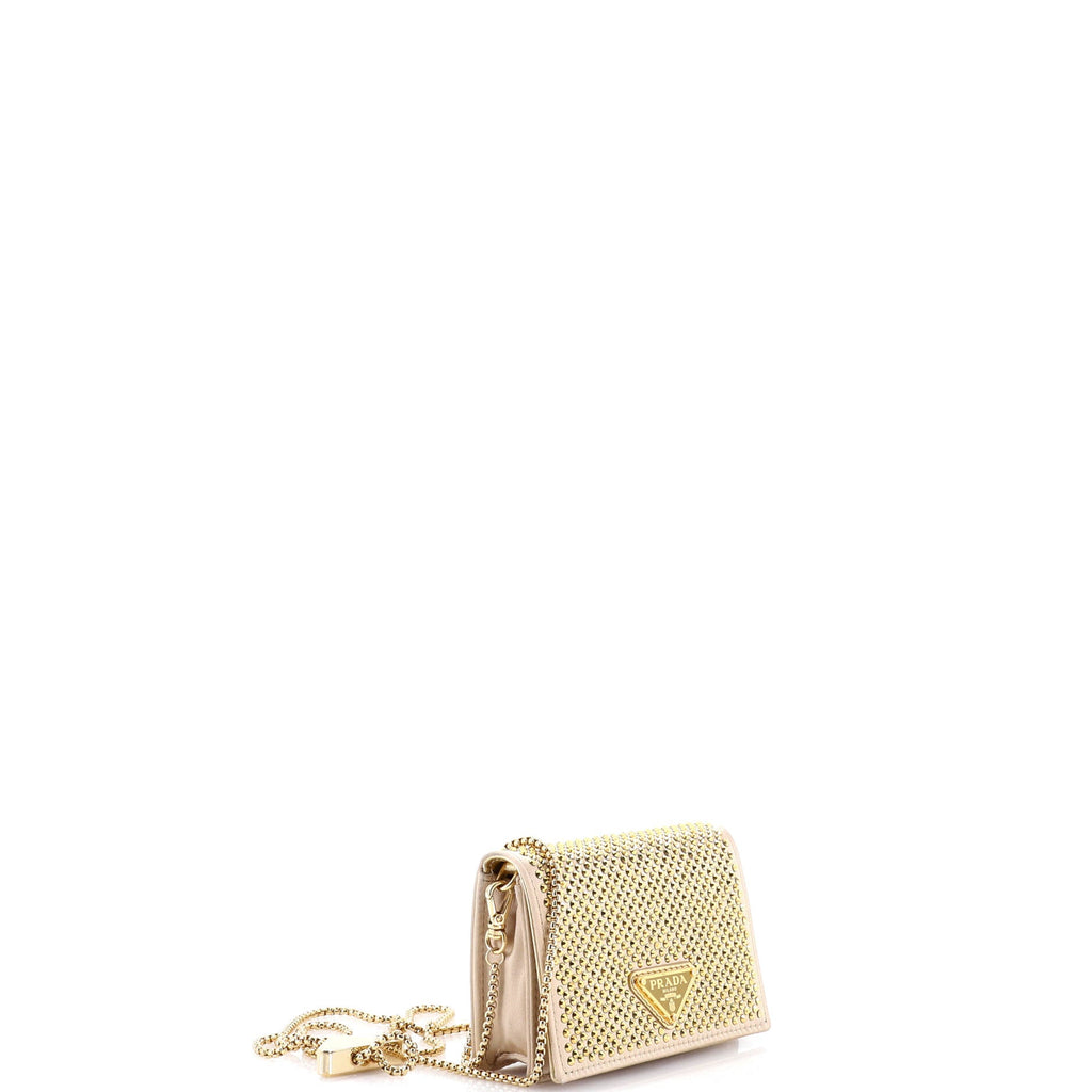 Flap Card Holder with Chain Satin with Crystals
