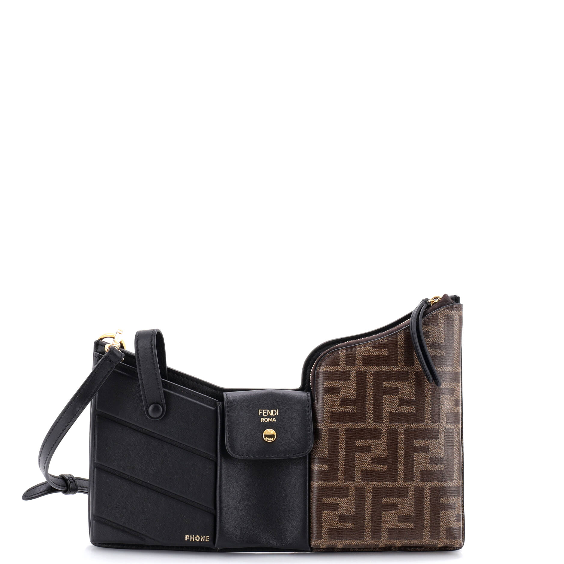 Bustine 3 Pockets Crossbody Bag Leather and Zucca Coated Canvas Mini