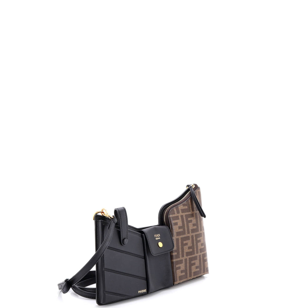 Bustine 3 Pockets Crossbody Bag Leather and Zucca Coated Canvas Mini