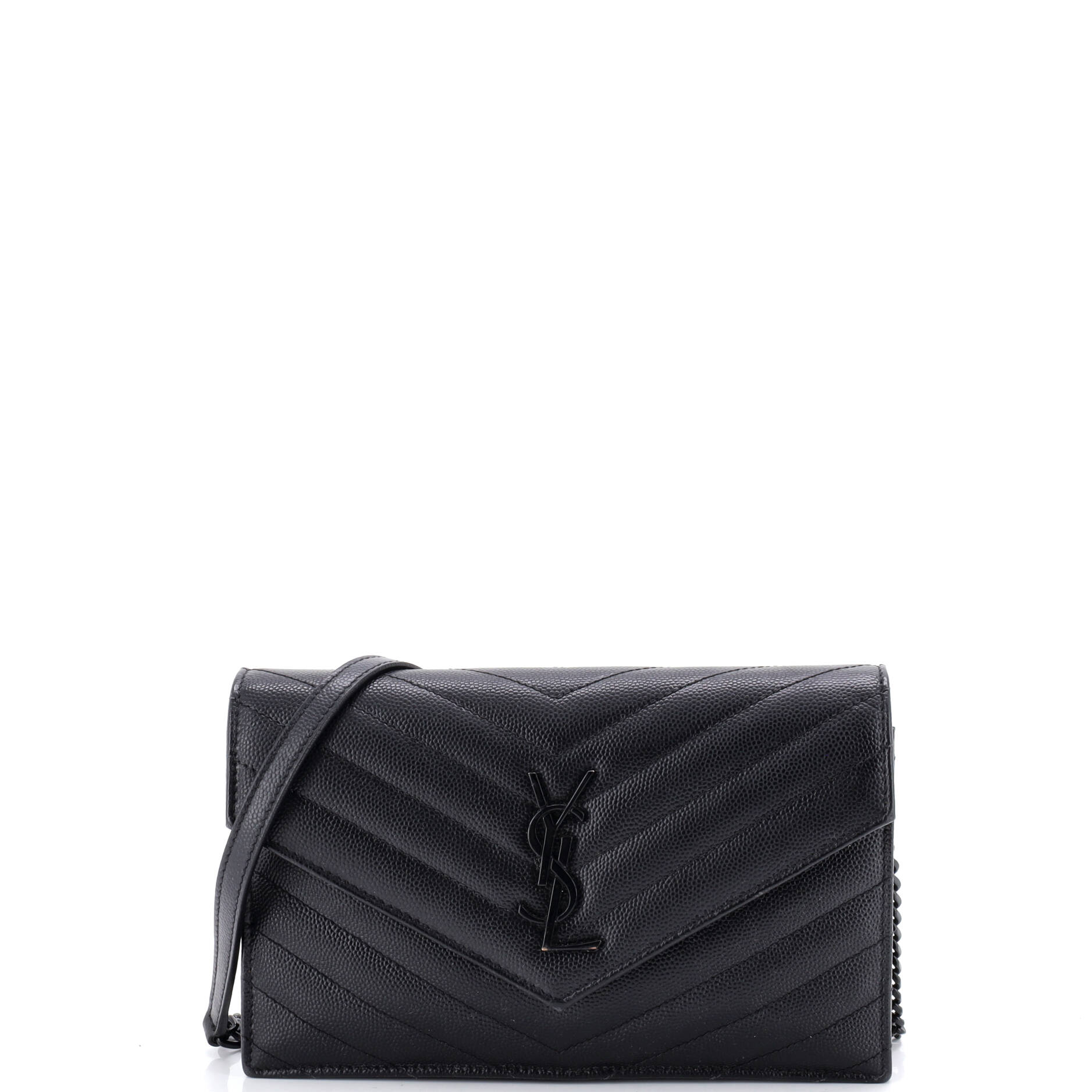 Classic Monogram Wallet on Chain Matelasse Chevron Leather Small