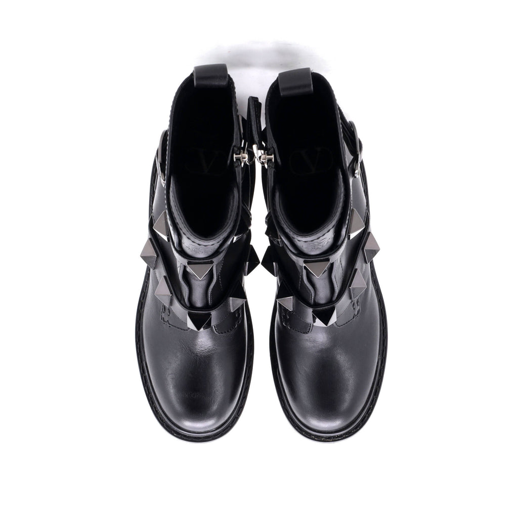 Women's Roman Stud Combat Ankle Boots Leather