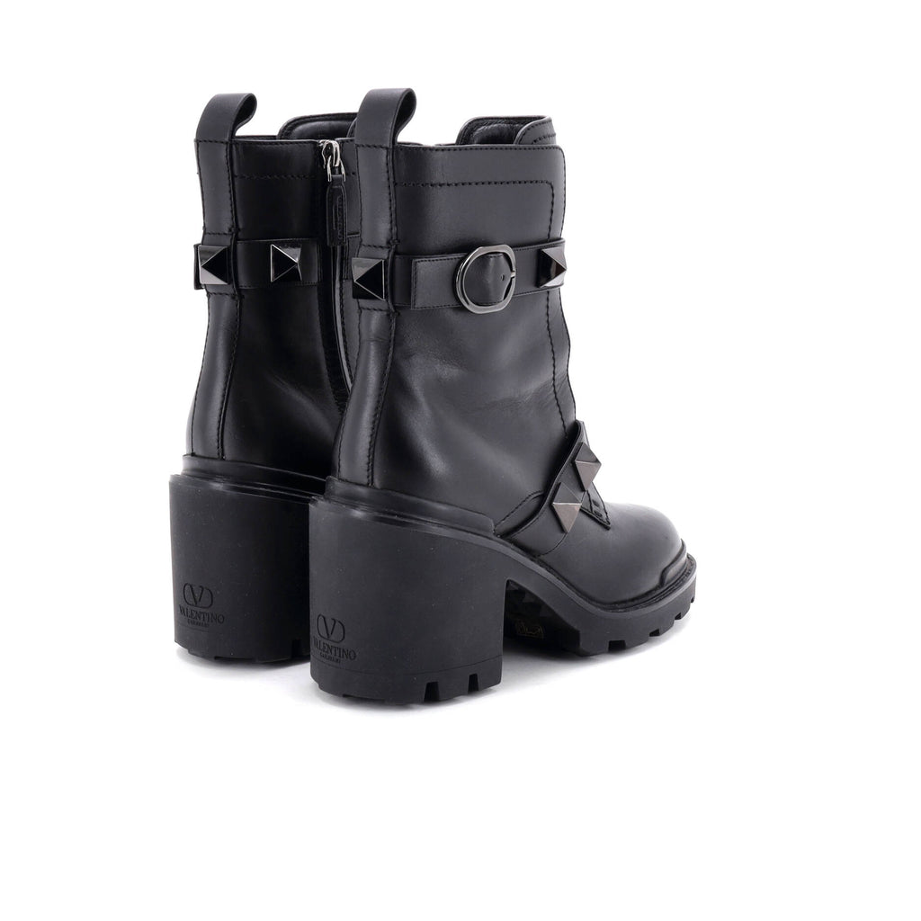 Women's Roman Stud Combat Ankle Boots Leather