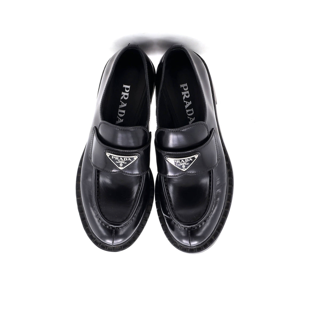 Women's Triangle Logo Loafers Spazzolato Leather