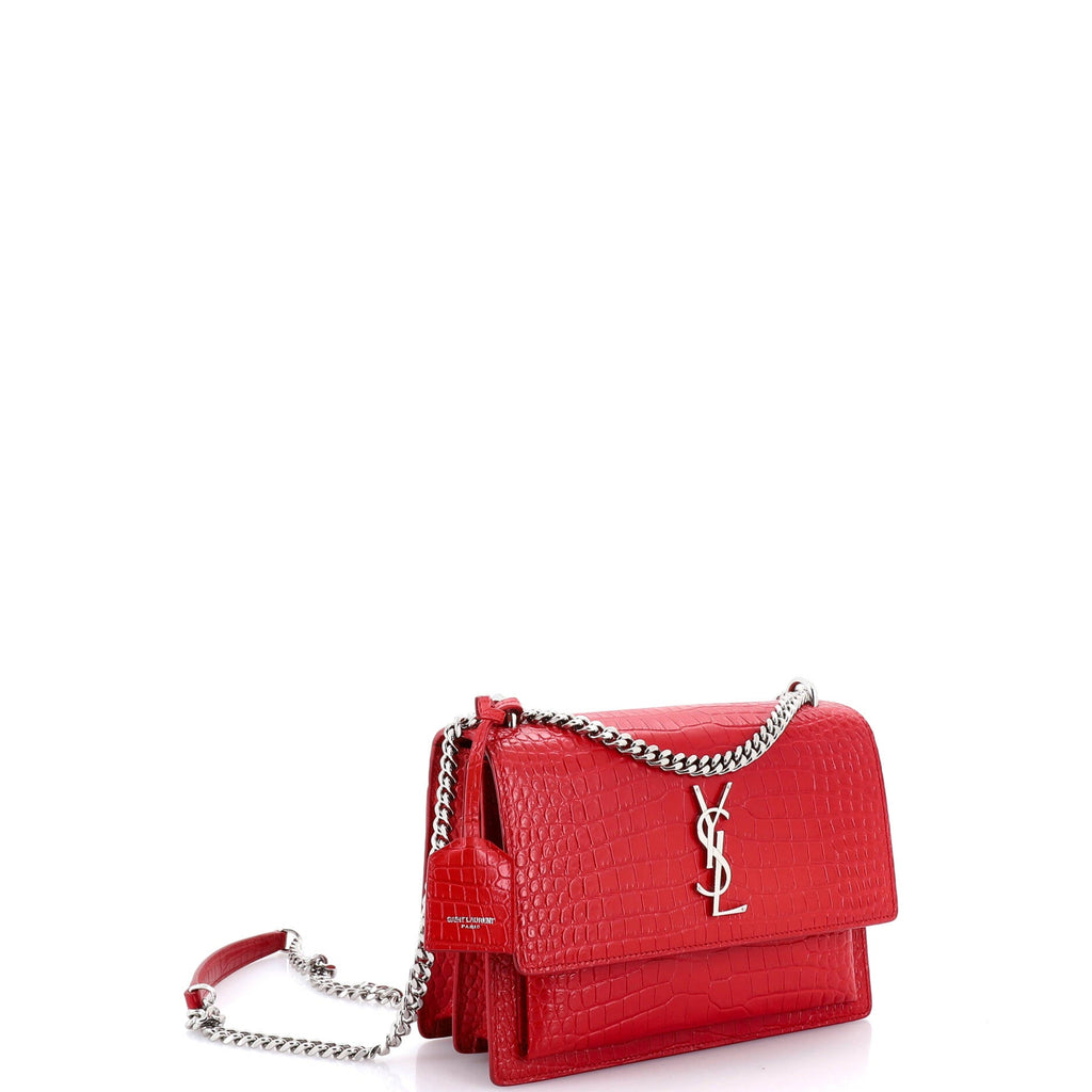Sunset Crossbody Bag Crocodile Embossed Leather Medium