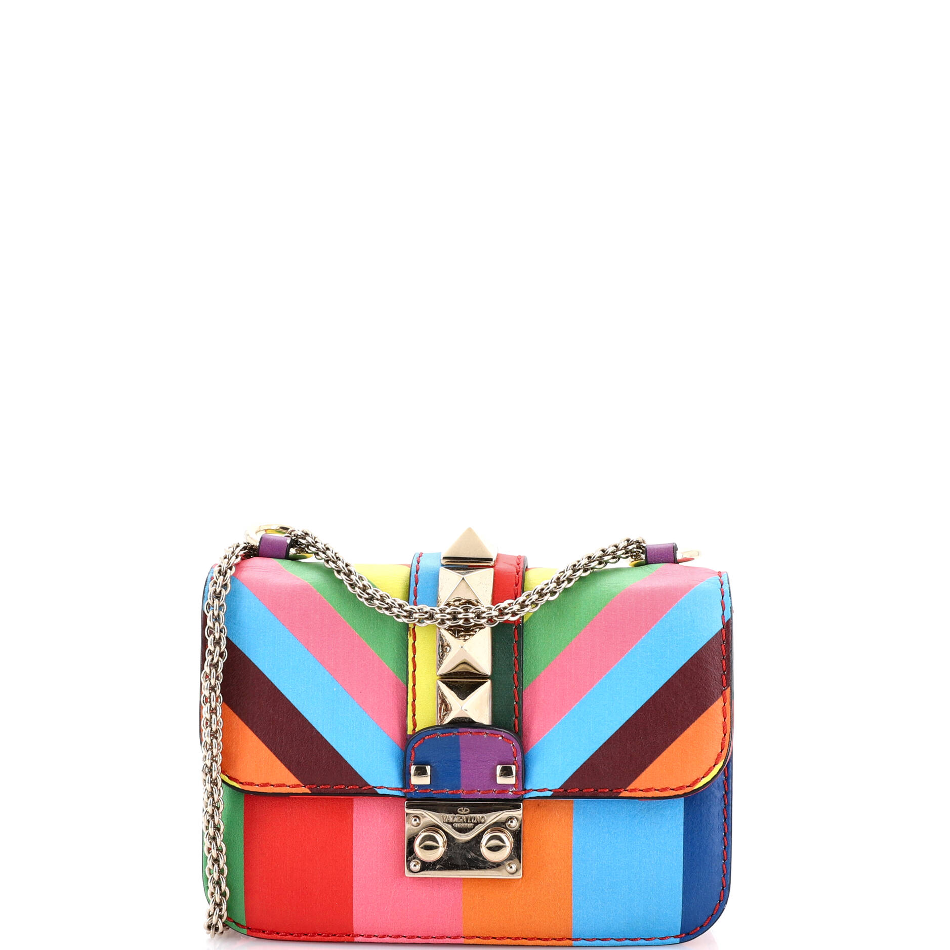 1973 Glam Lock Shoulder Bag Striped Leather Small